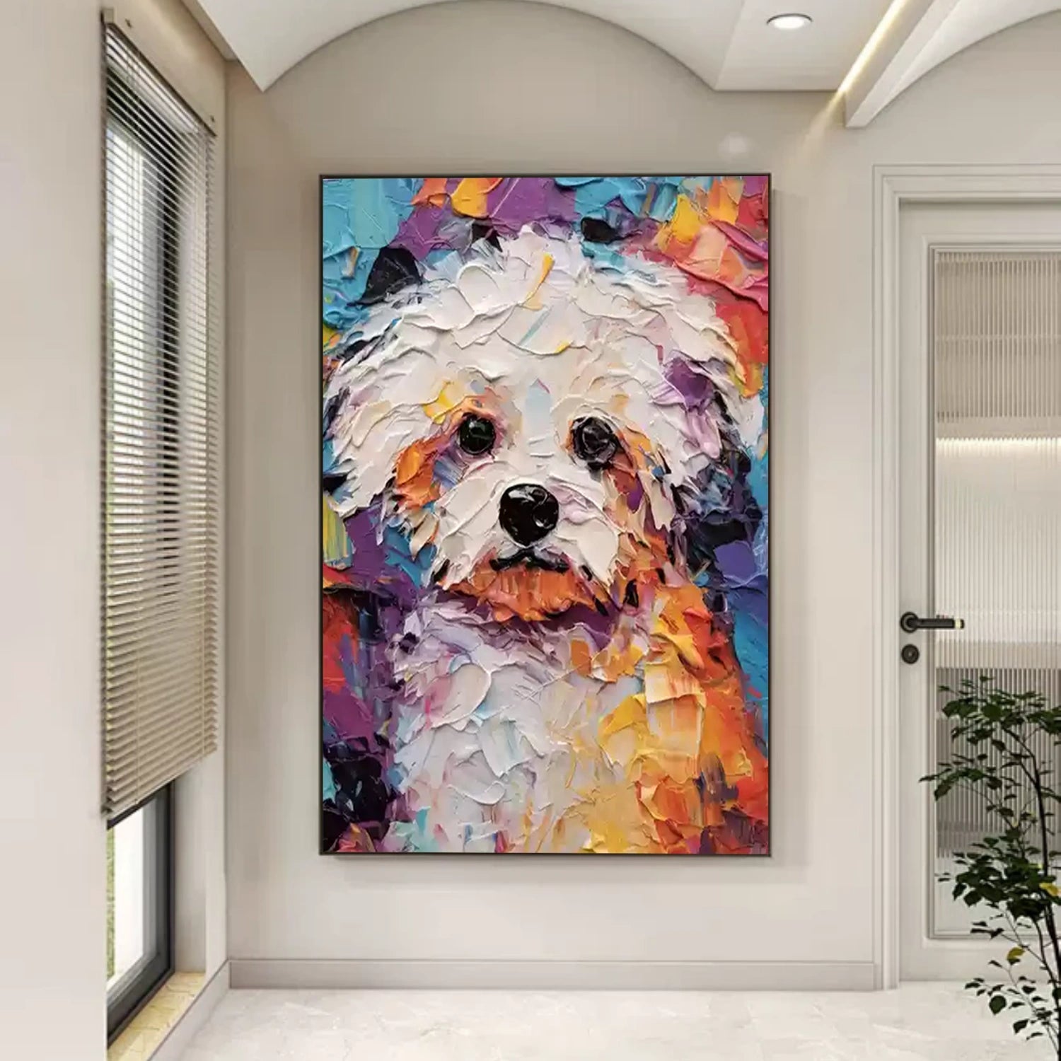 Colorful Dog Wall Art | Large Textured Pet Canvas Painting #ZZ 158