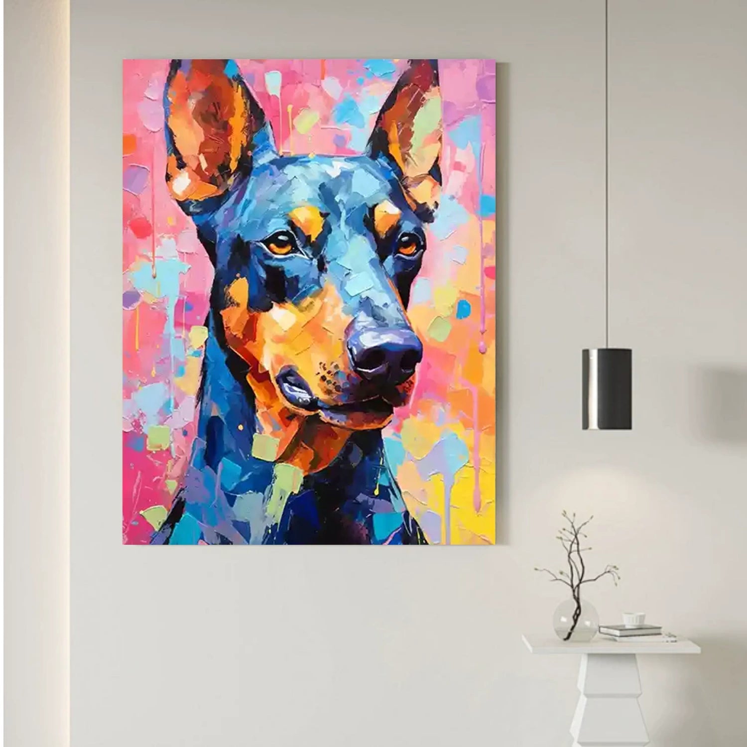 Colorful Doberman Wall Art | Large Textured Dog Painting Canvas #ZZ 165