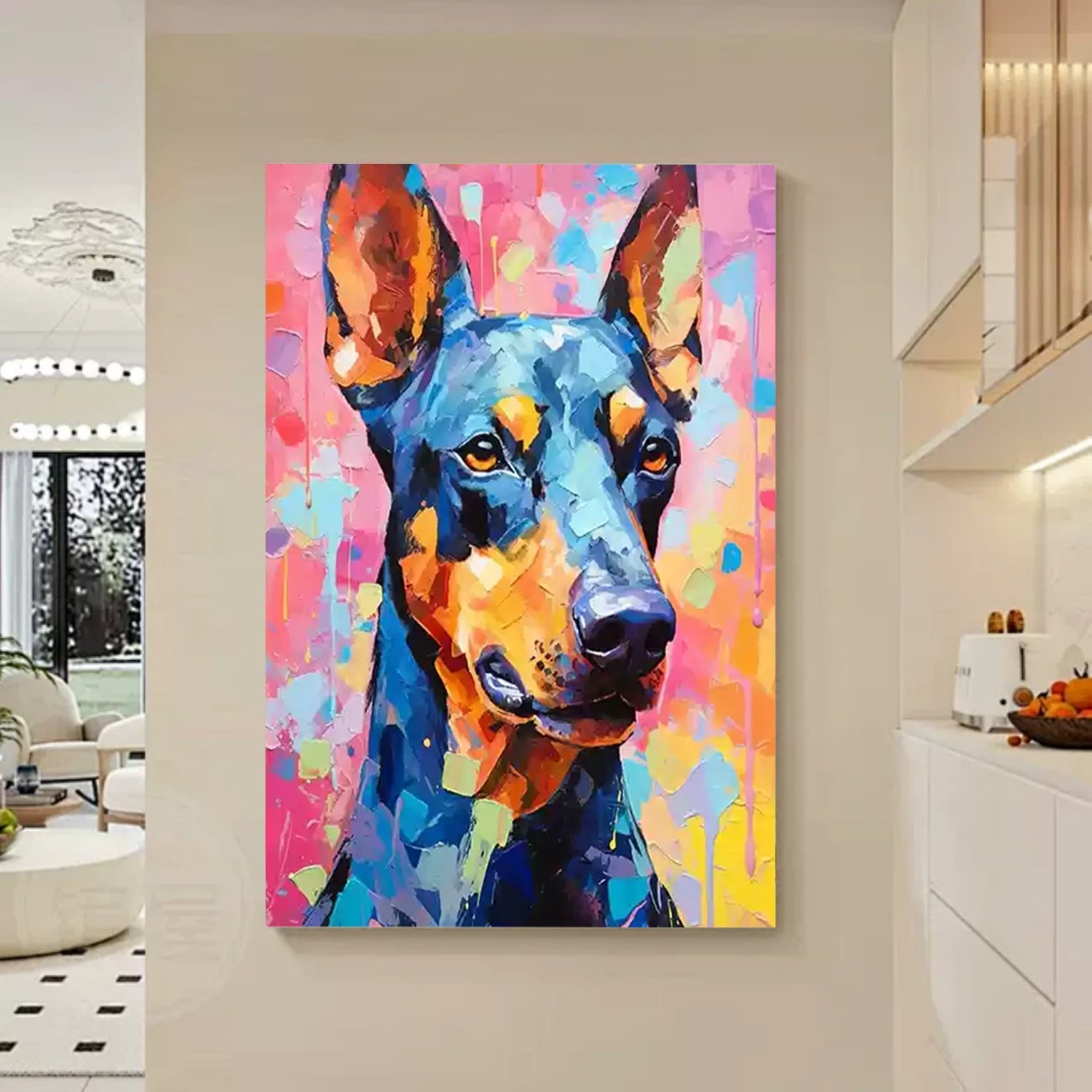 Colorful Doberman Wall Art | Large Textured Dog Painting Canvas #ZZ 165