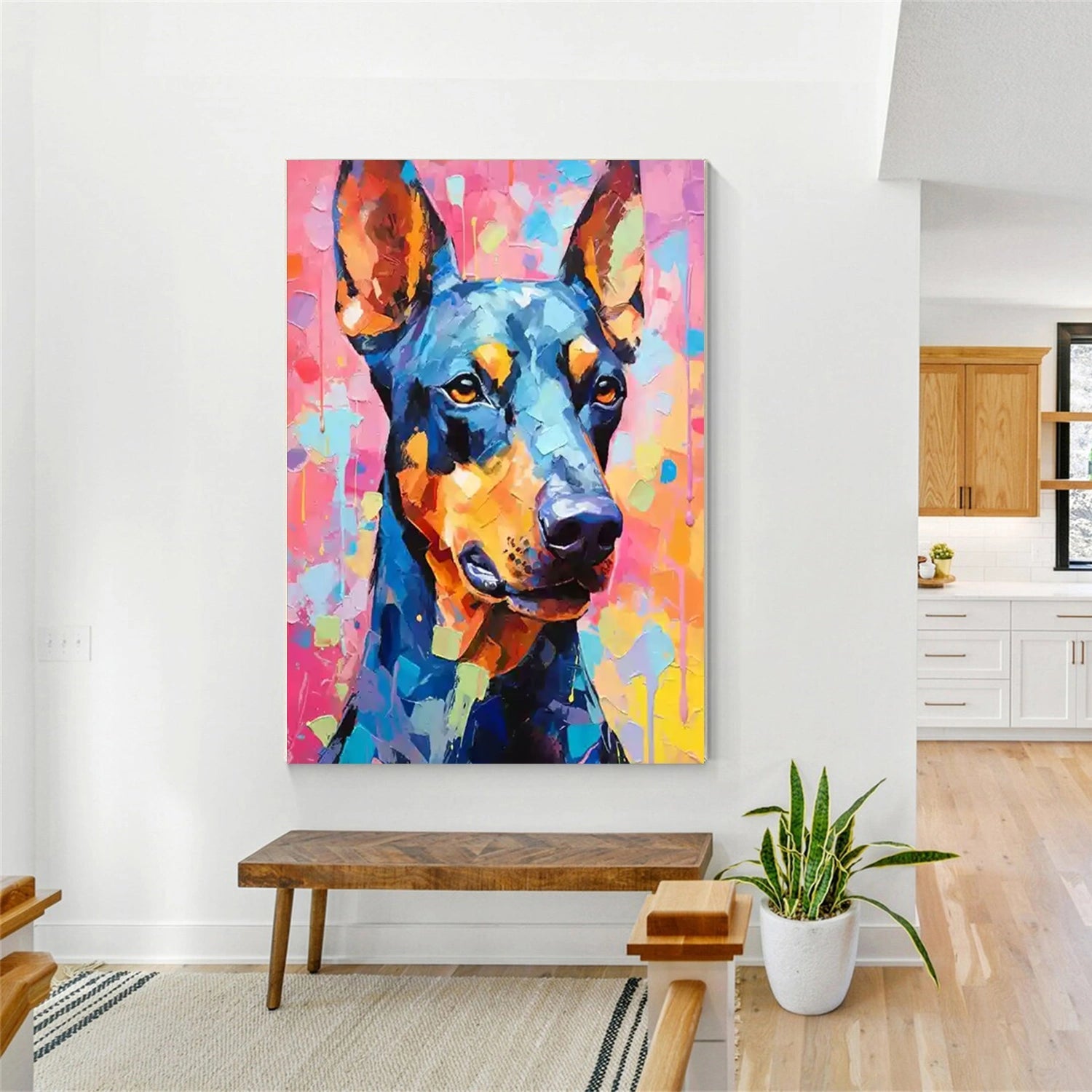 Colorful Doberman Wall Art | Large Textured Dog Painting Canvas #ZZ 165