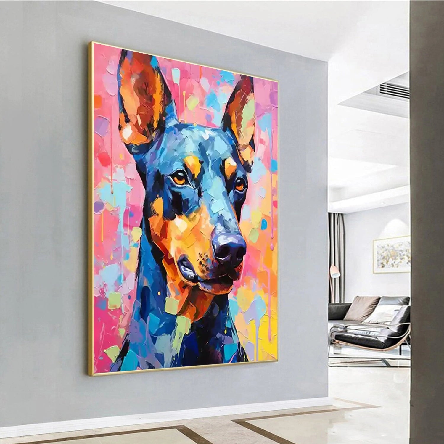 Colorful Doberman Wall Art | Large Textured Dog Painting Canvas #ZZ 165