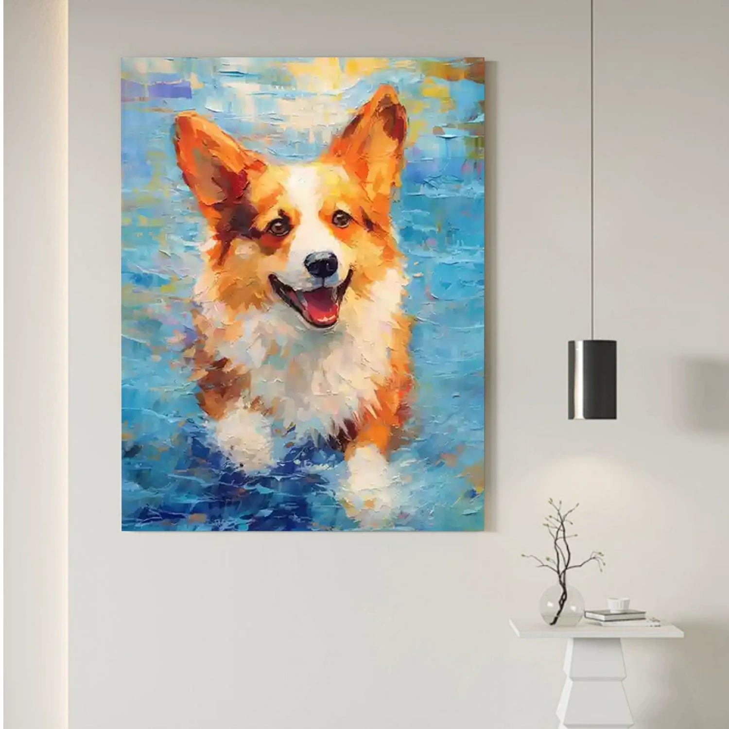 Abstract Corgi Dog Art | Colorful Textured Canvas Wall Painting #ZZ 164