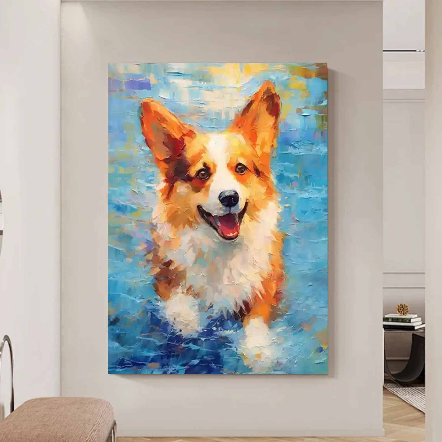 Abstract Corgi Dog Art | Colorful Textured Canvas Wall Painting #ZZ 164