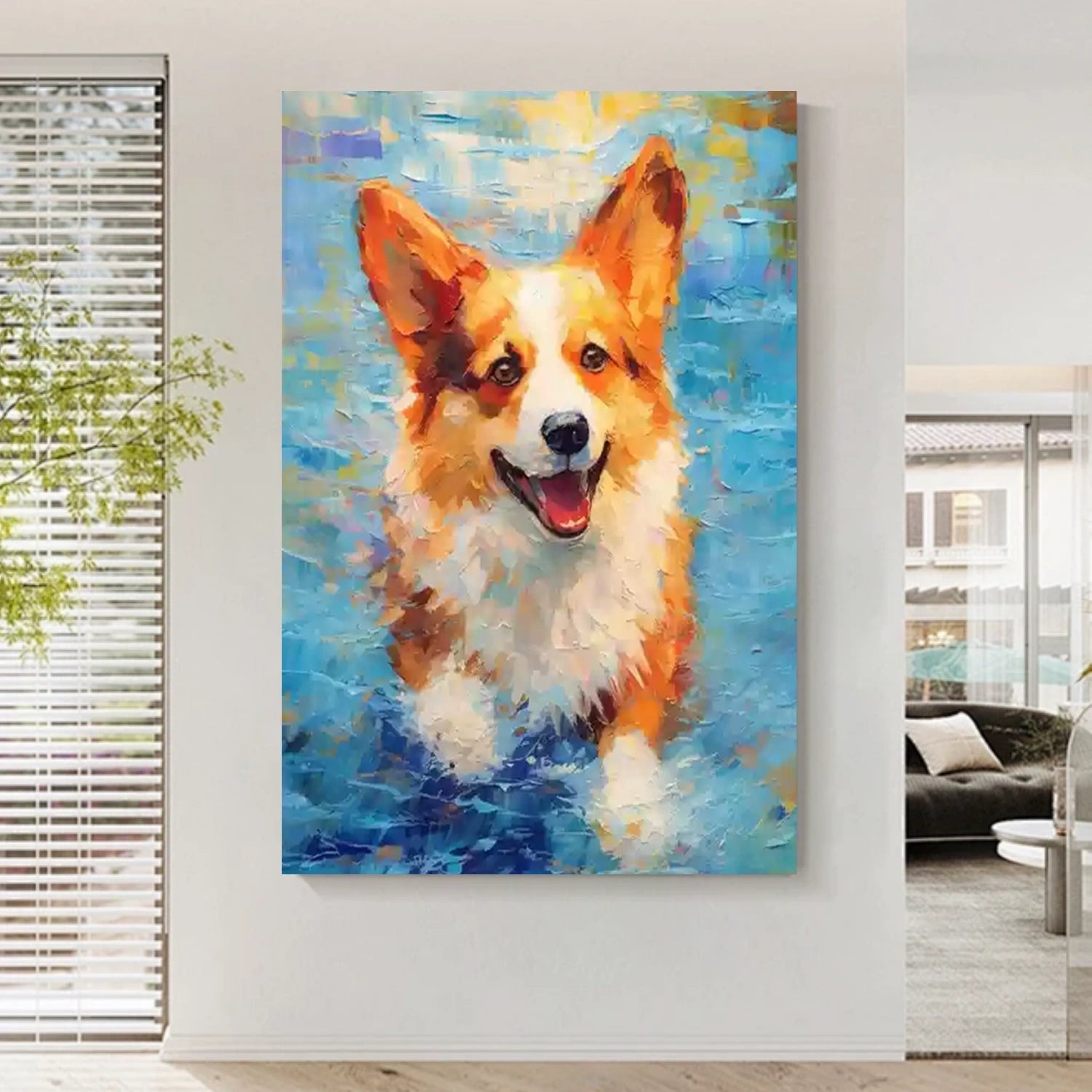 Abstract Corgi Dog Art | Colorful Textured Canvas Wall Painting #ZZ 164