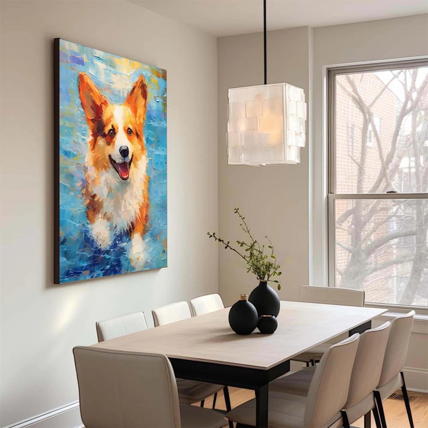 Abstract Corgi Dog Art | Colorful Textured Canvas Wall Painting #ZZ 164