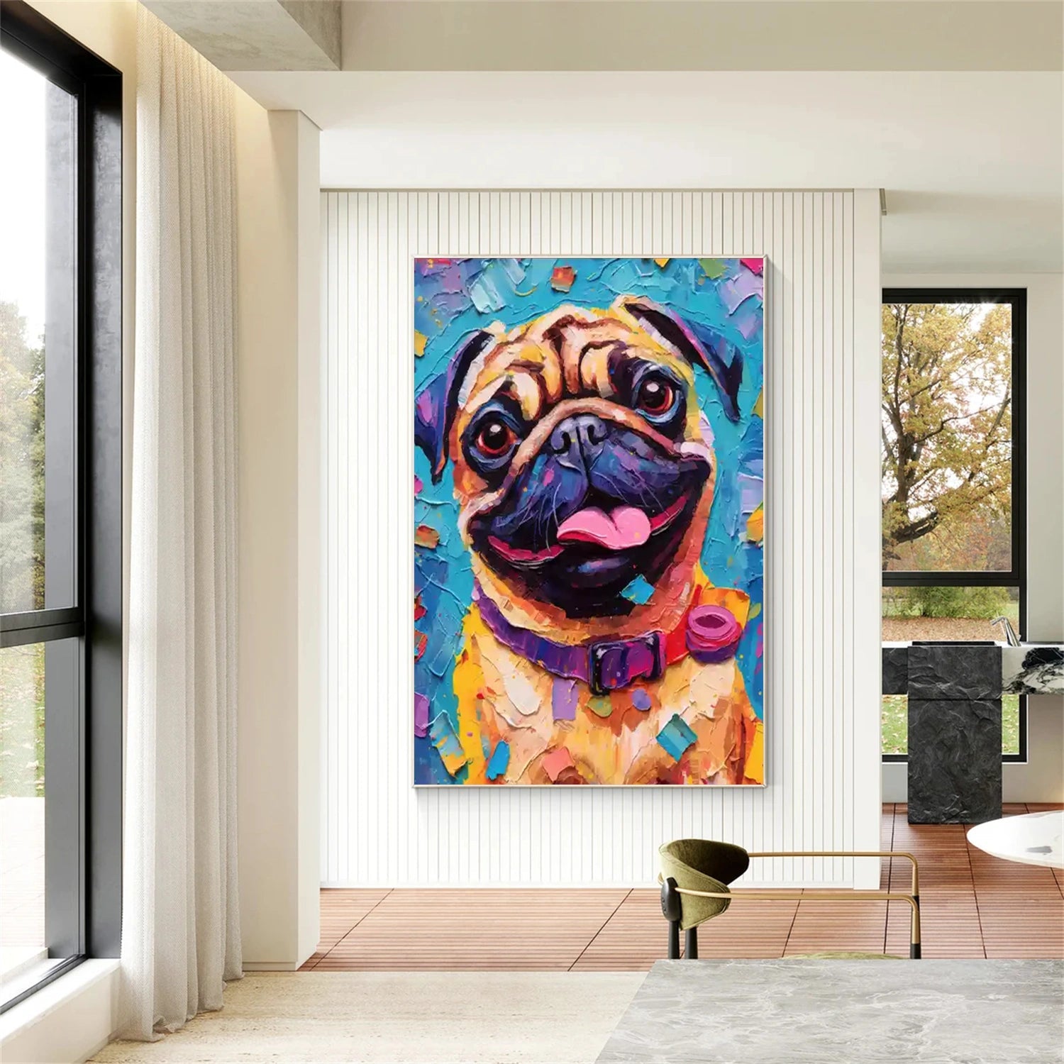 Colorful Pug Wall Art | Large Textured Dog Painting Canvas #ZZ 162