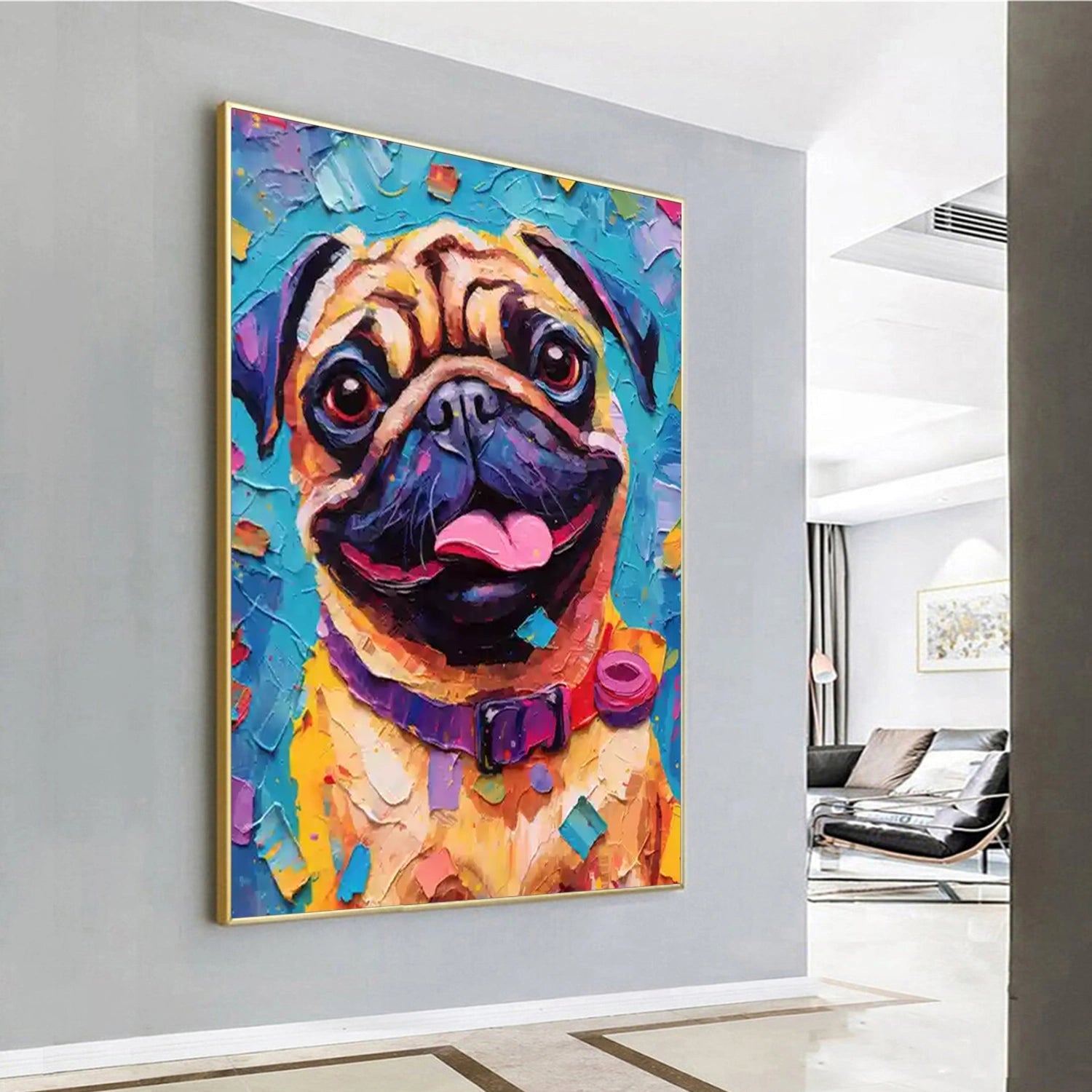 Colorful Pug Wall Art | Large Textured Dog Painting Canvas #ZZ 162