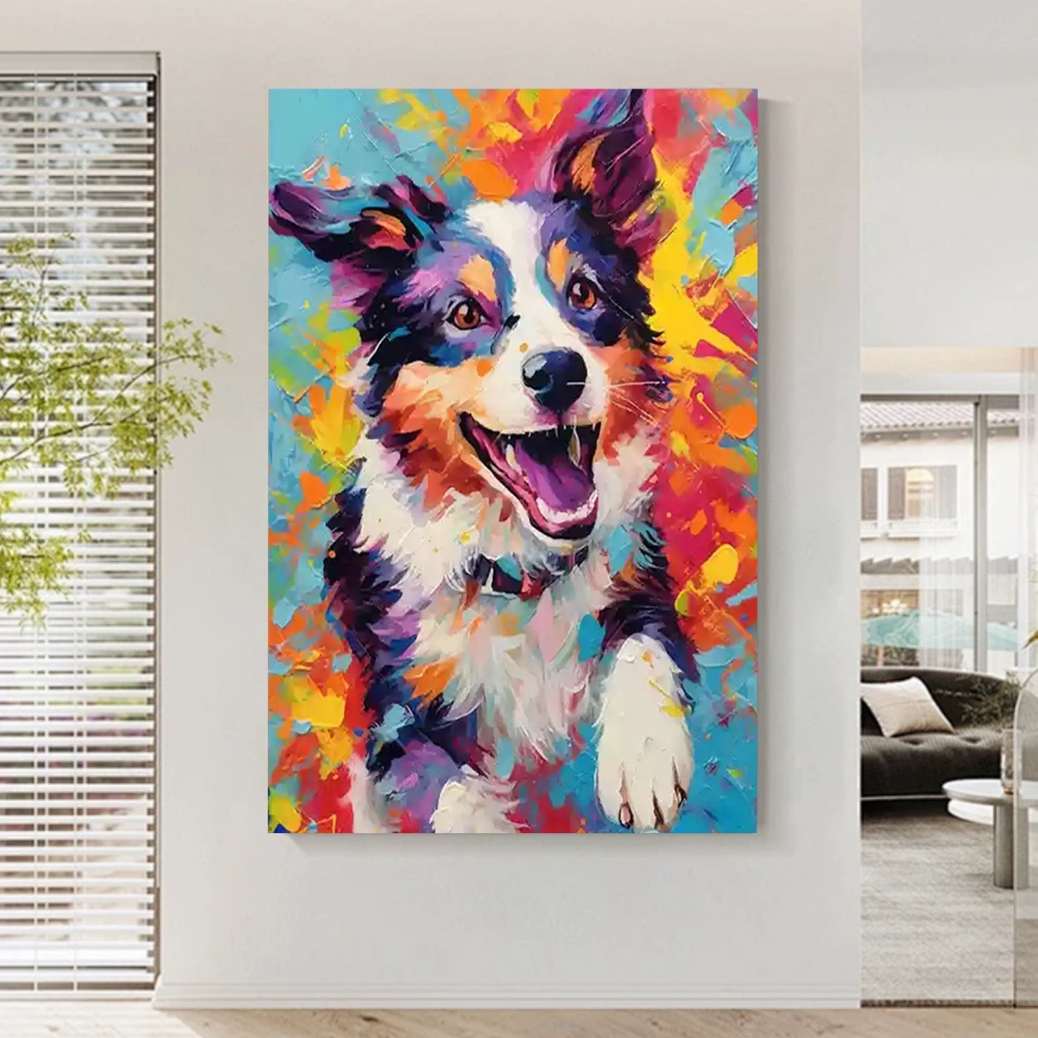Vibrant Animal Painting | Large Colorful Dog Canvas Wall Art Decor #ZZ 160