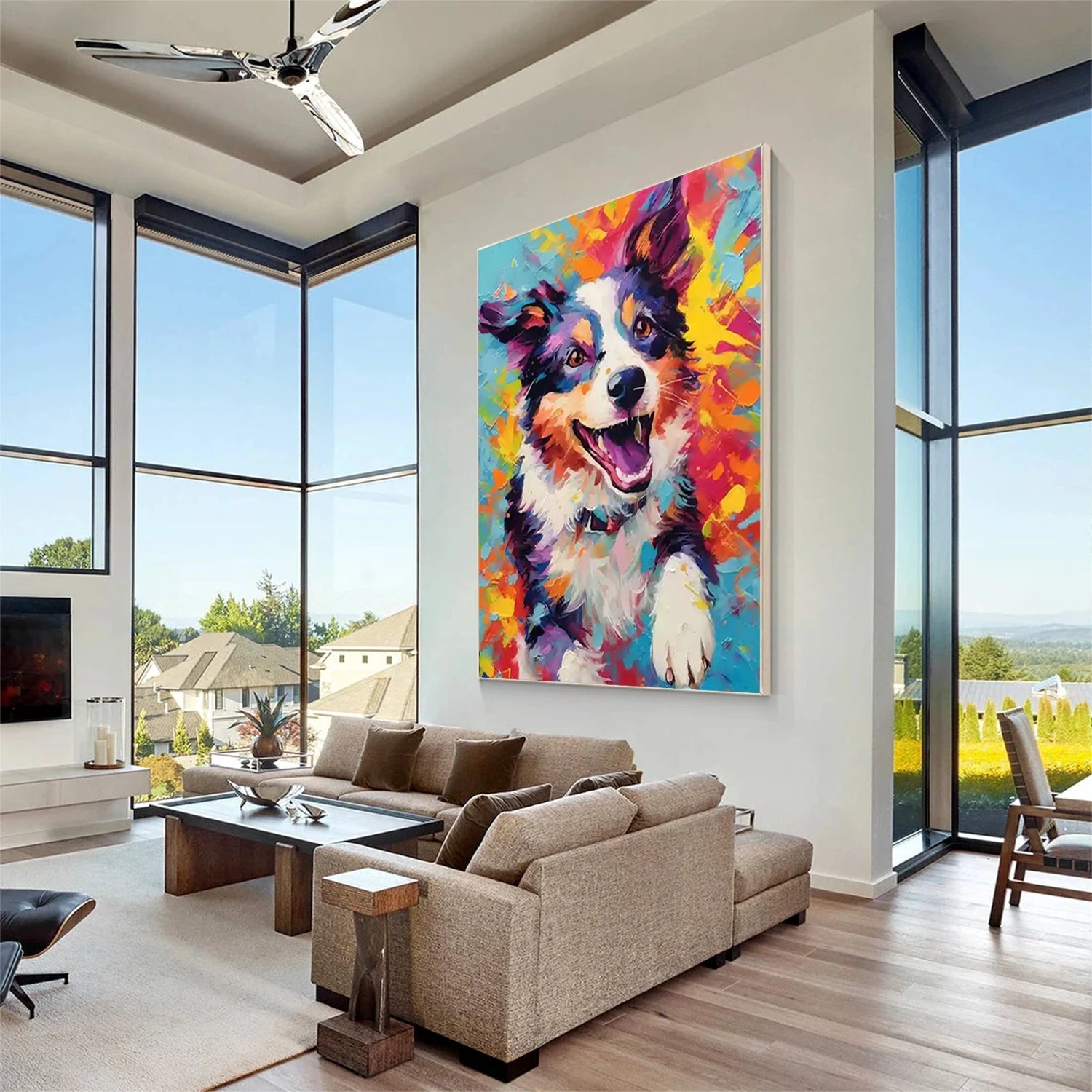 Vibrant Animal Painting | Large Colorful Dog Canvas Wall Art Decor #ZZ 160