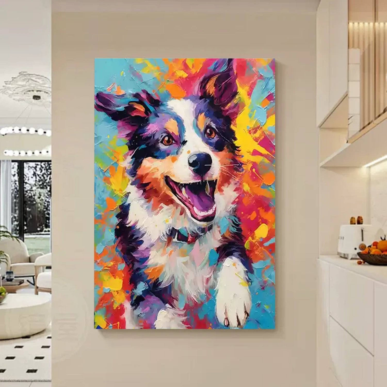 Vibrant Animal Painting | Large Colorful Dog Canvas Wall Art Decor #ZZ 160