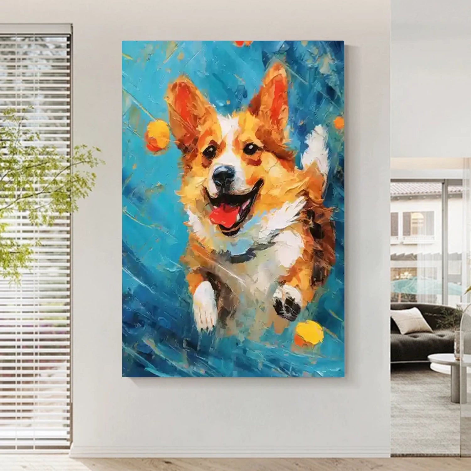 Colorful Corgi Wall Art | Large Textured Dog Painting Canvas #ZZ 163