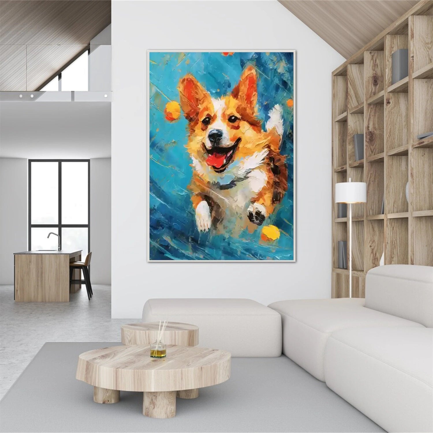 Colorful Corgi Wall Art | Large Textured Dog Painting Canvas #ZZ 163