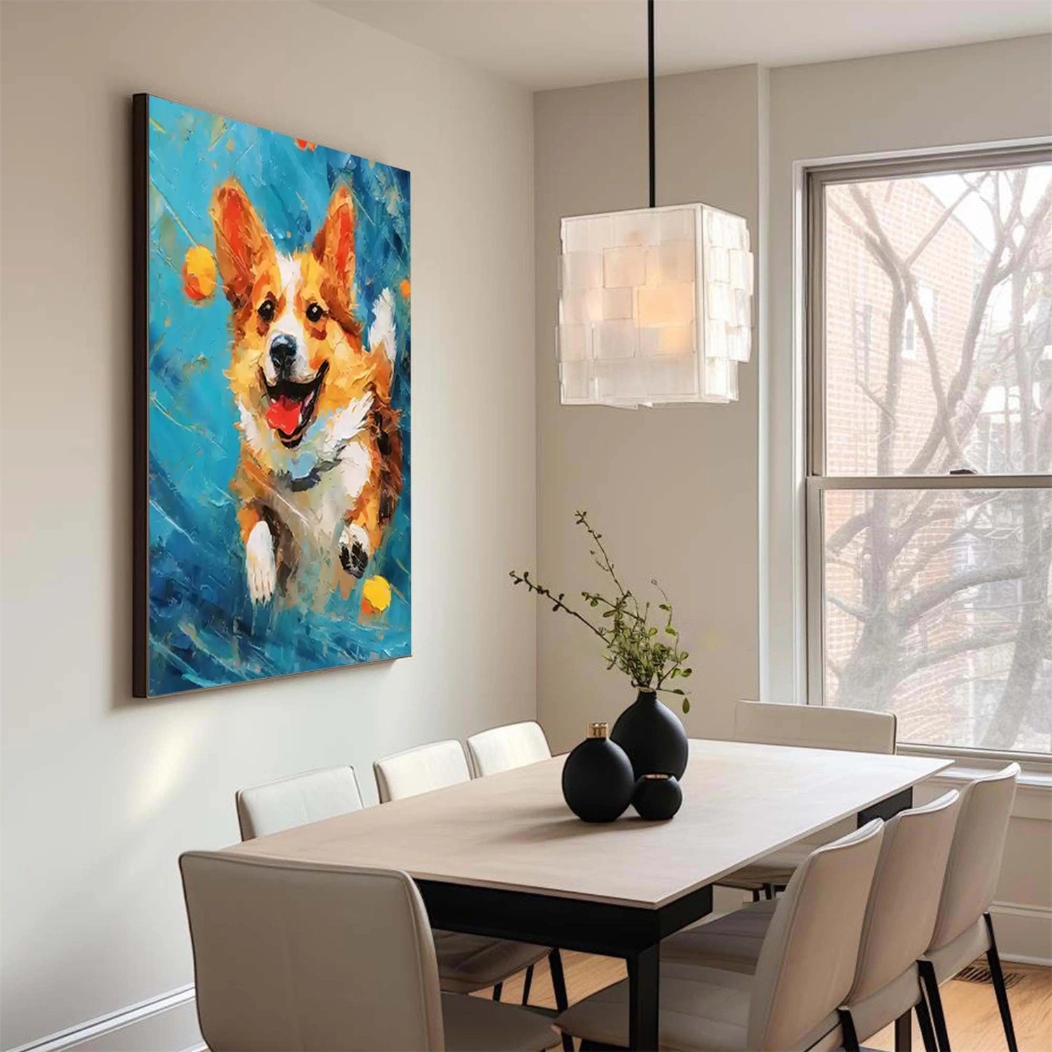 Colorful Corgi Wall Art | Large Textured Dog Painting Canvas #ZZ 163