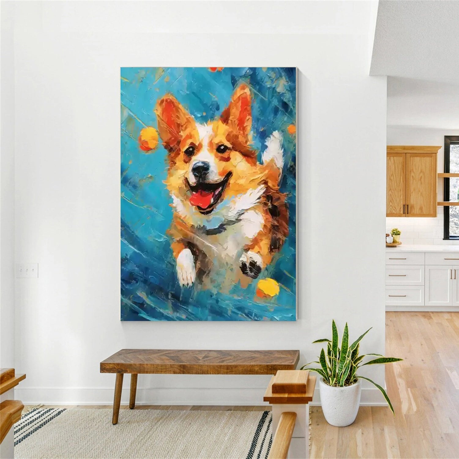 Colorful Corgi Wall Art | Large Textured Dog Painting Canvas #ZZ 163