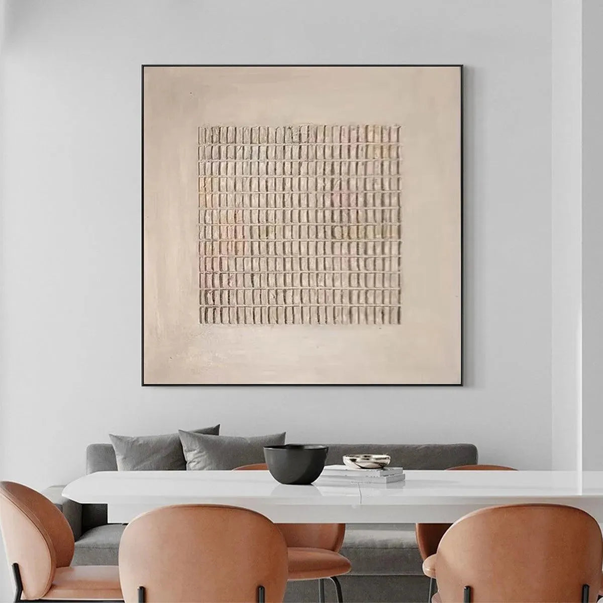 Beige Textured Grid Canvas Wall Art | Faux Plaster Relief #AA 426