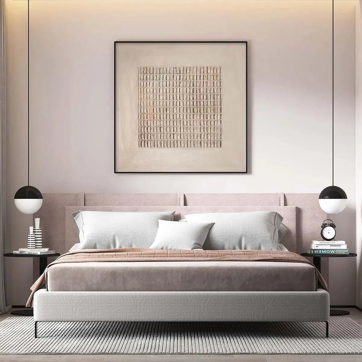 Beige Textured Grid Canvas Wall Art | Faux Plaster Relief #AA 426