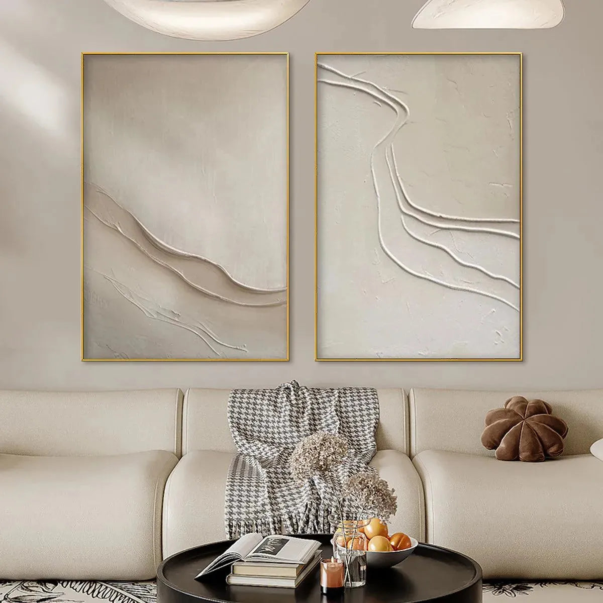 Handmade 3D Abstract Art | Set of 2 Neutral Paintings