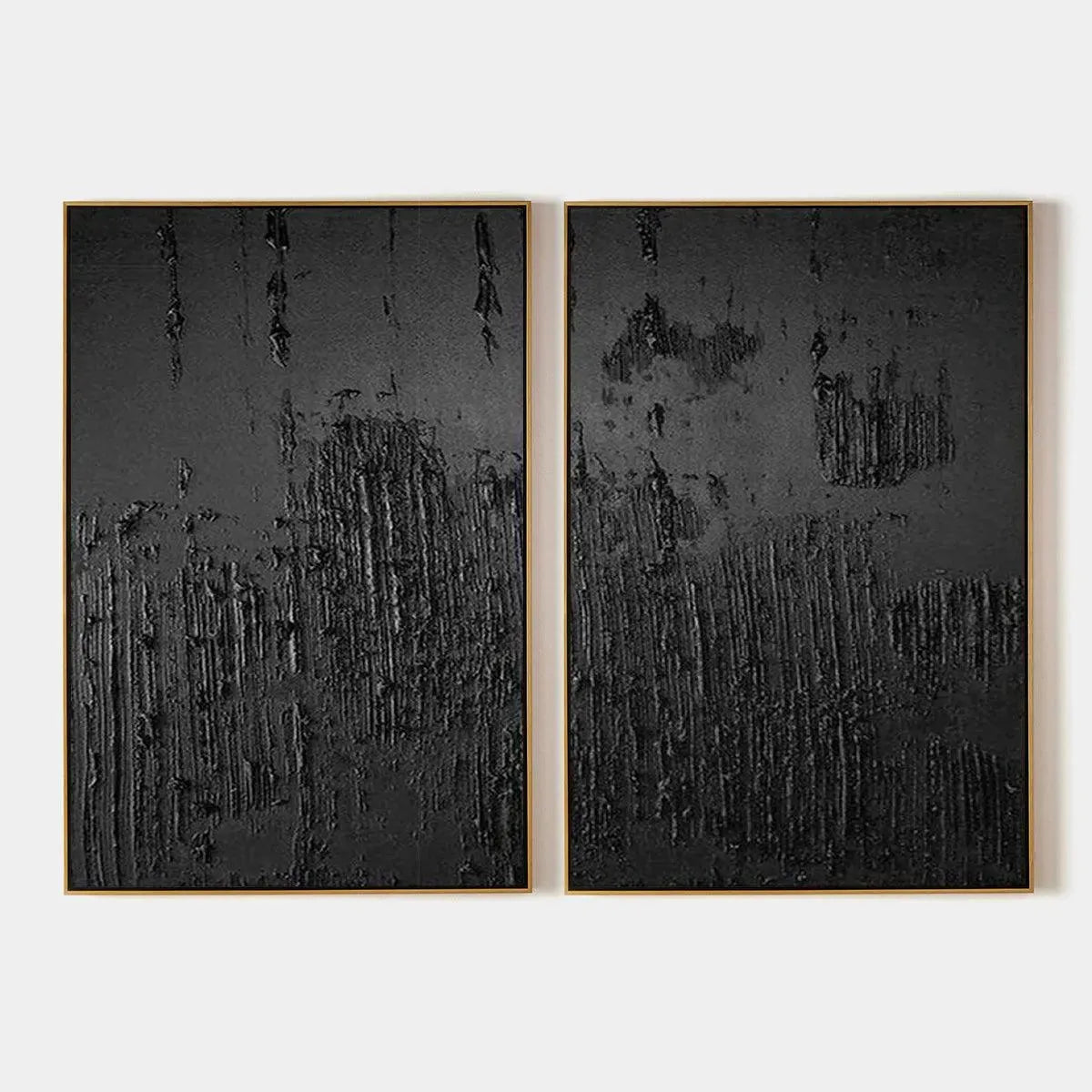 Minimalist Black Textured Canvas Set of 2 | Modern Dark Wall Art #AA 444