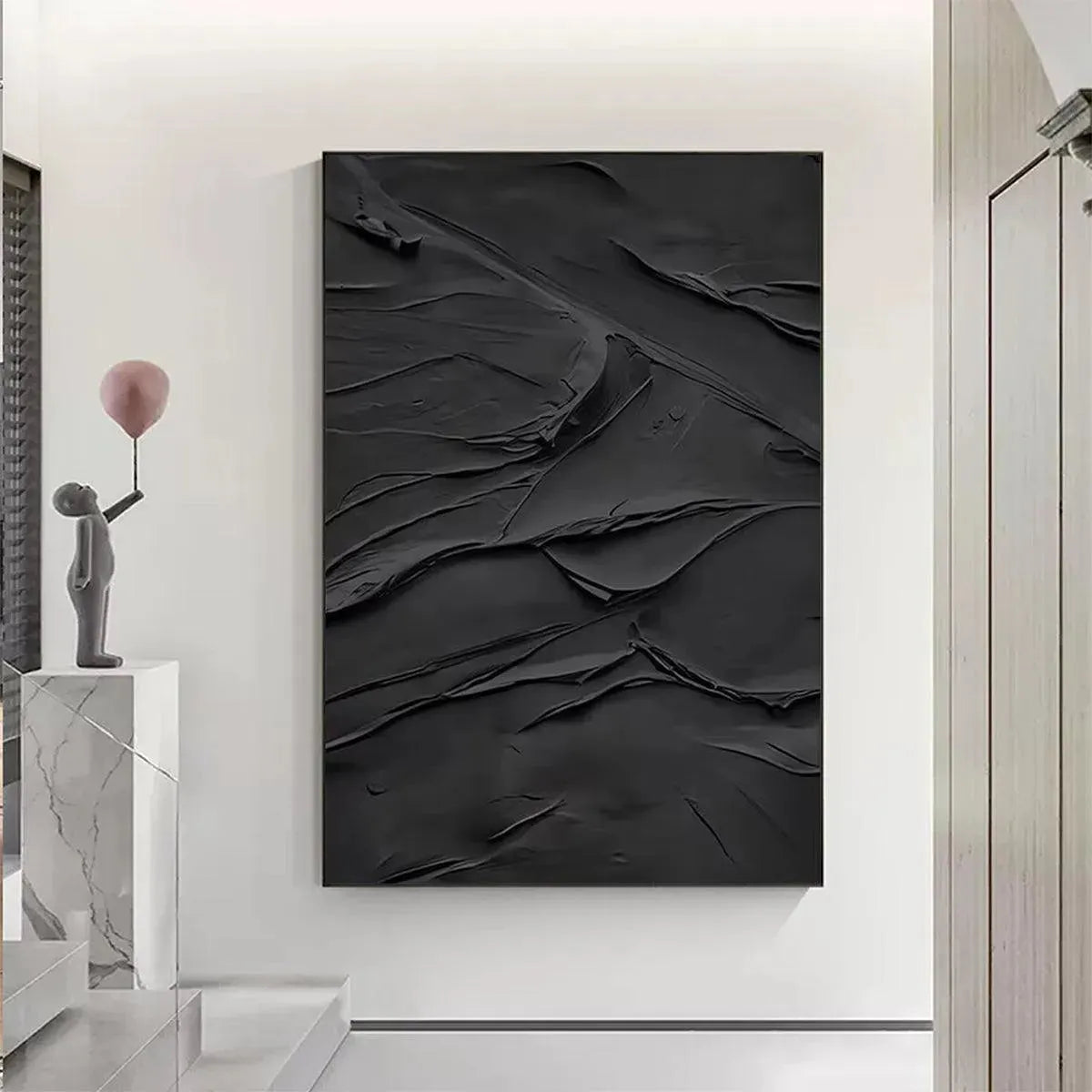 Minimalist All Black Wall Art | Modern 3D Textured Canvas #AA 458