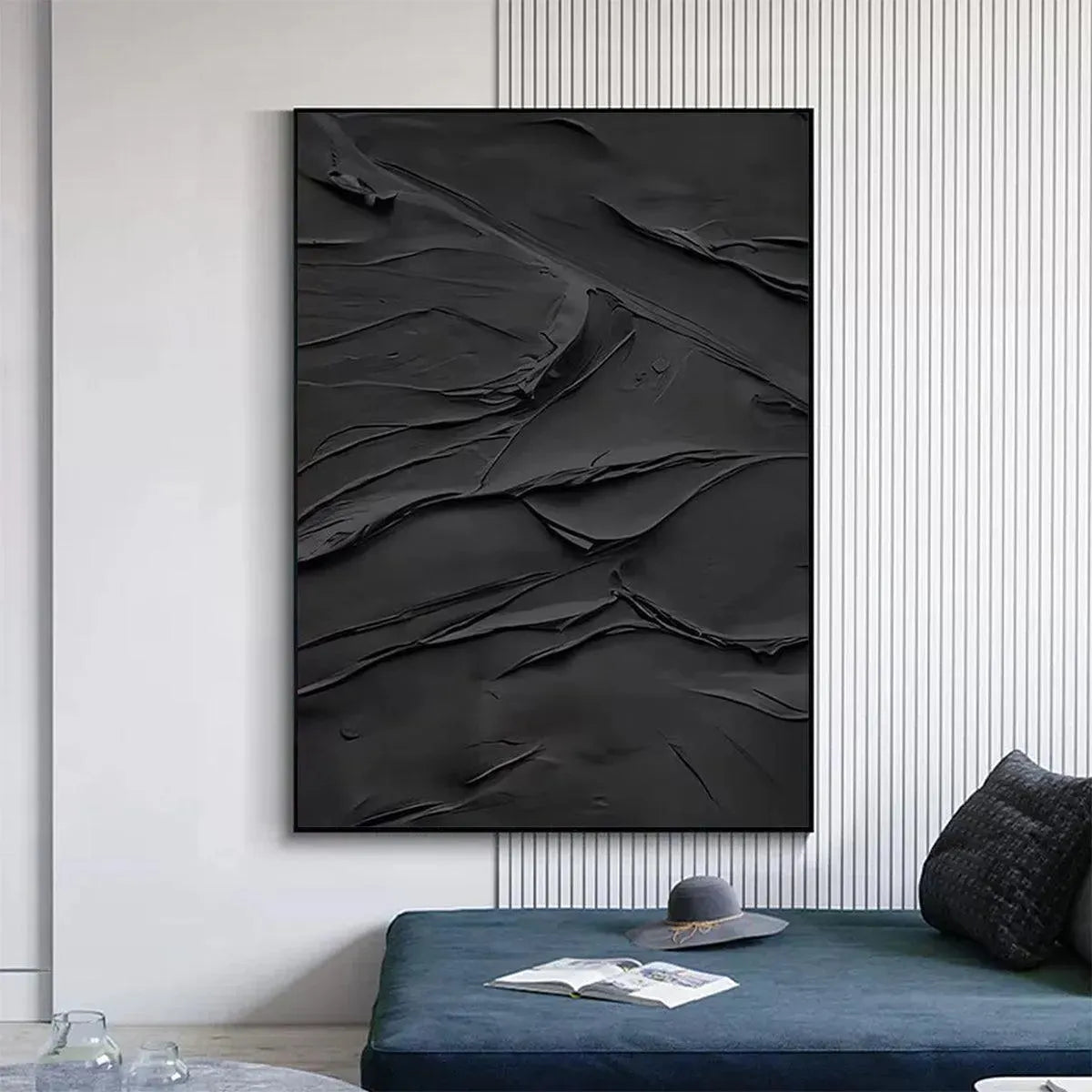Minimalist All Black Wall Art | Modern 3D Textured Canvas #AA 458