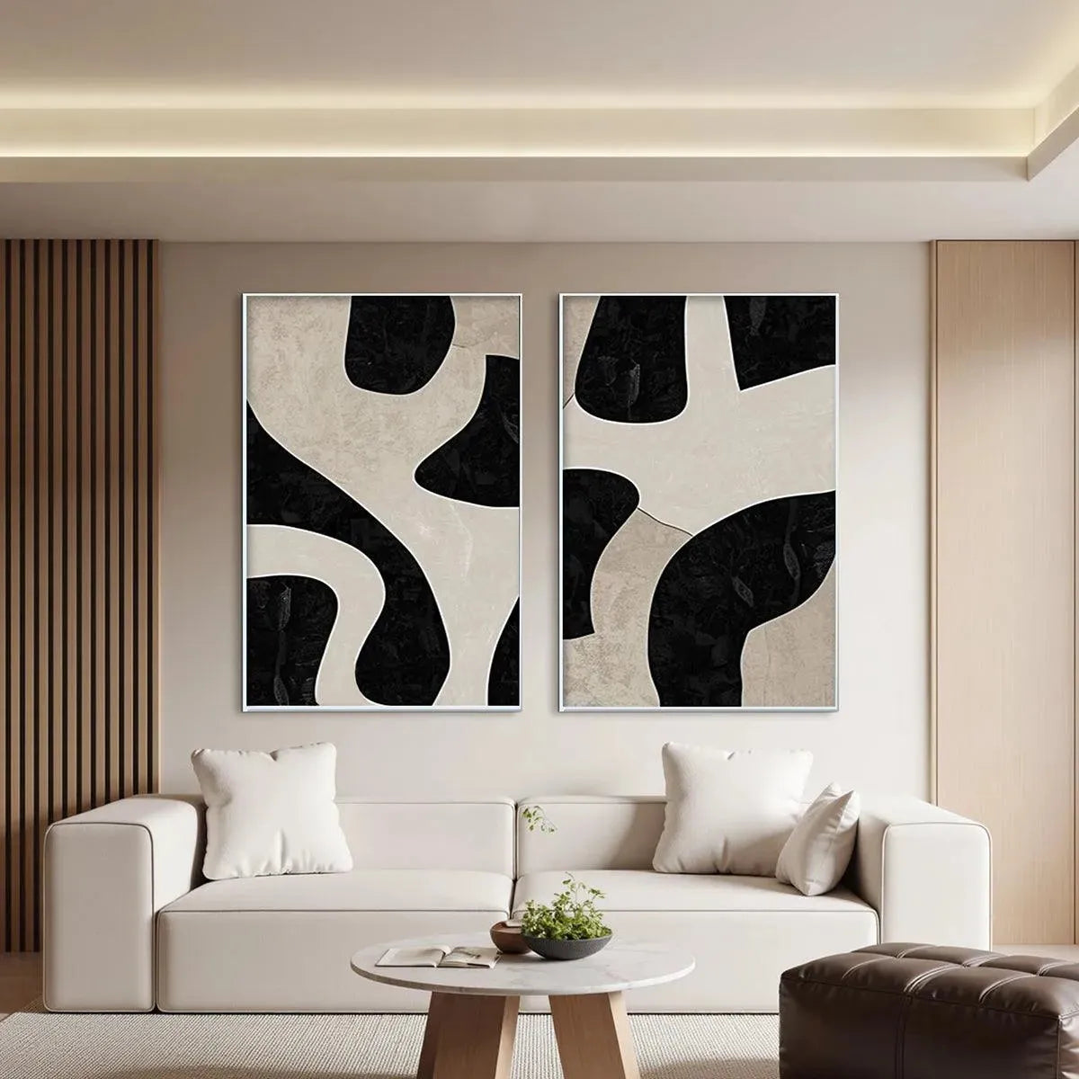 Black and Beige Abstract Wall Art Set of 2 #ZZ 234