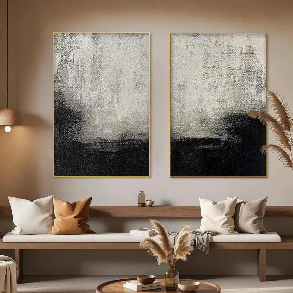 Minimalist Monochrome Canvas Painting | Modern Black & Grey Art