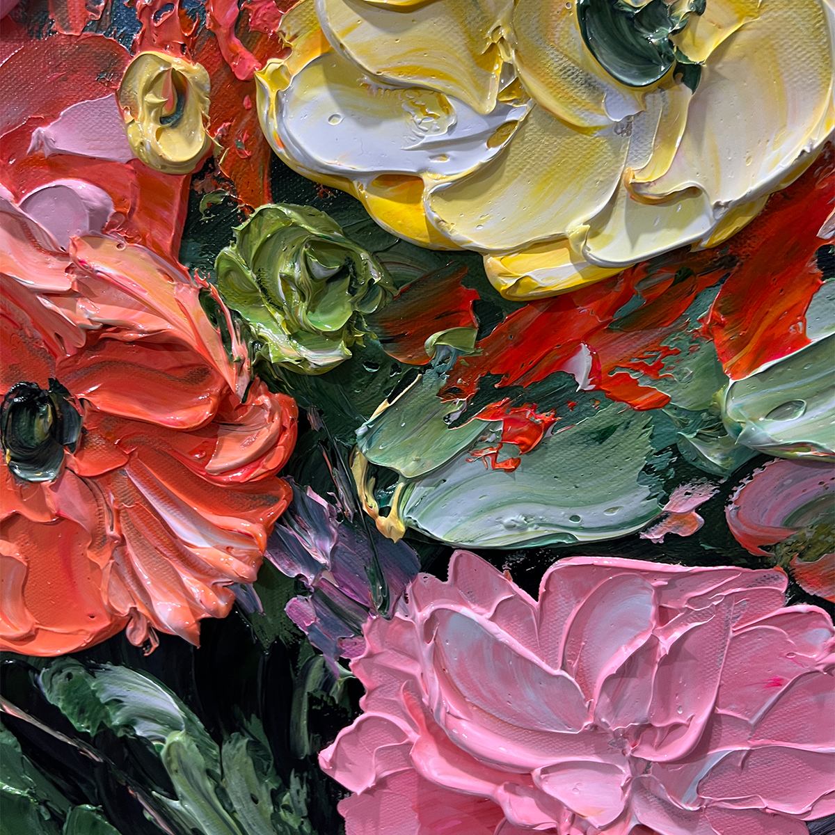 Textured 3D Floral Painting | Impasto Bouquet Art #AA 191