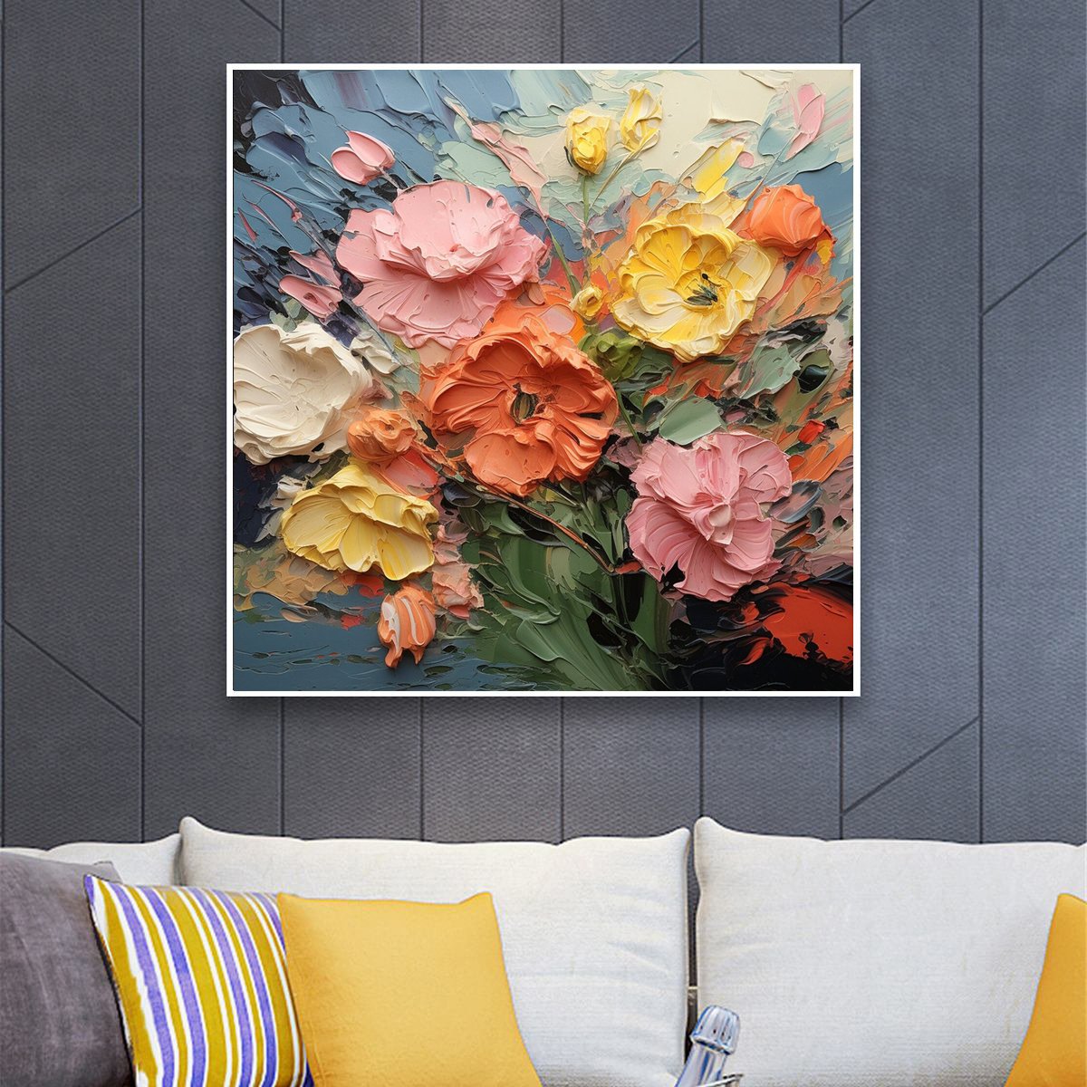 Textured 3D Floral Painting | Impasto Bouquet Art #AA 191