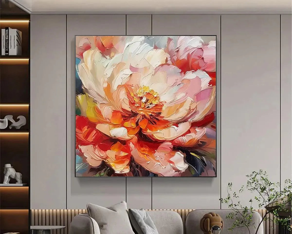 Textured 3D Peony Painting | Colorful Impasto Floral Art #AA 193