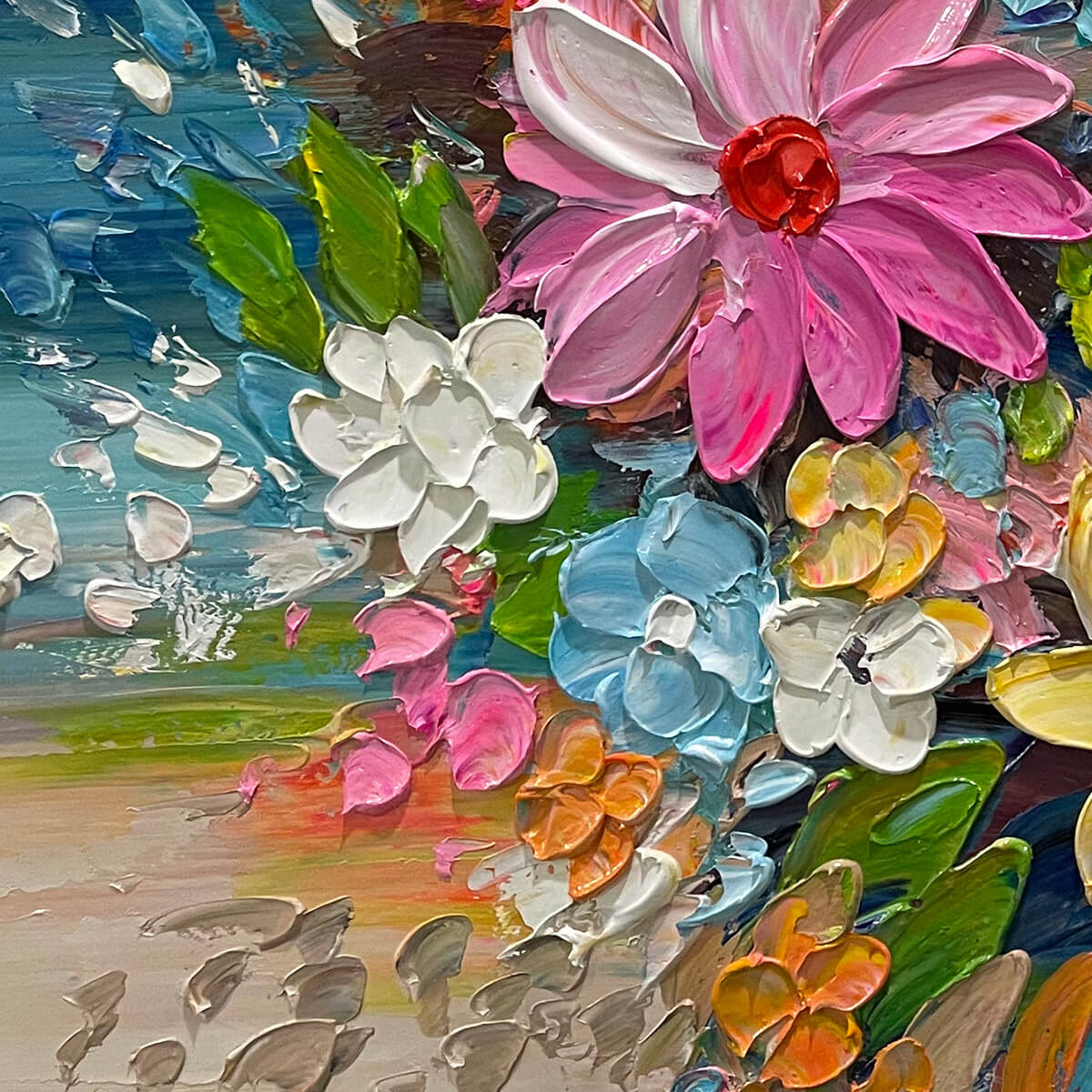 Abstract Daisy & Cosmos Painting | Colorful 3D Floral Art #AA 194