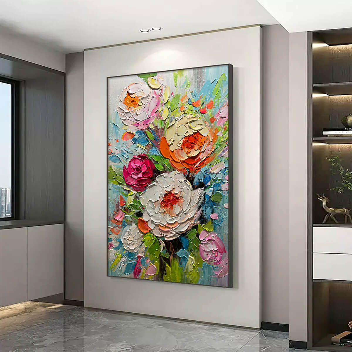 Textured 3D Floral Painting | Colorful Impasto Bouquet Art #AA 195