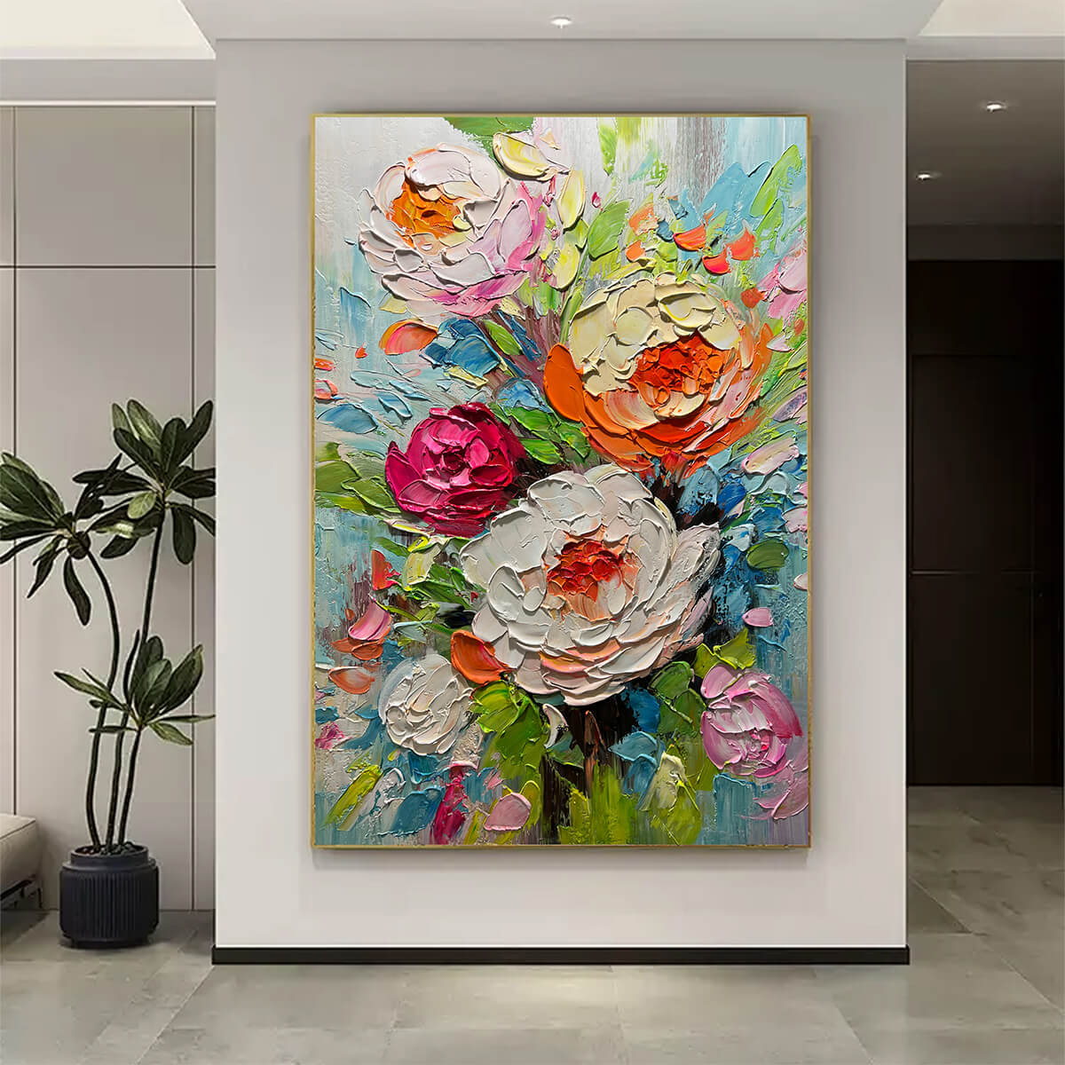 Textured 3D Floral Painting | Colorful Impasto Bouquet Art #AA 195