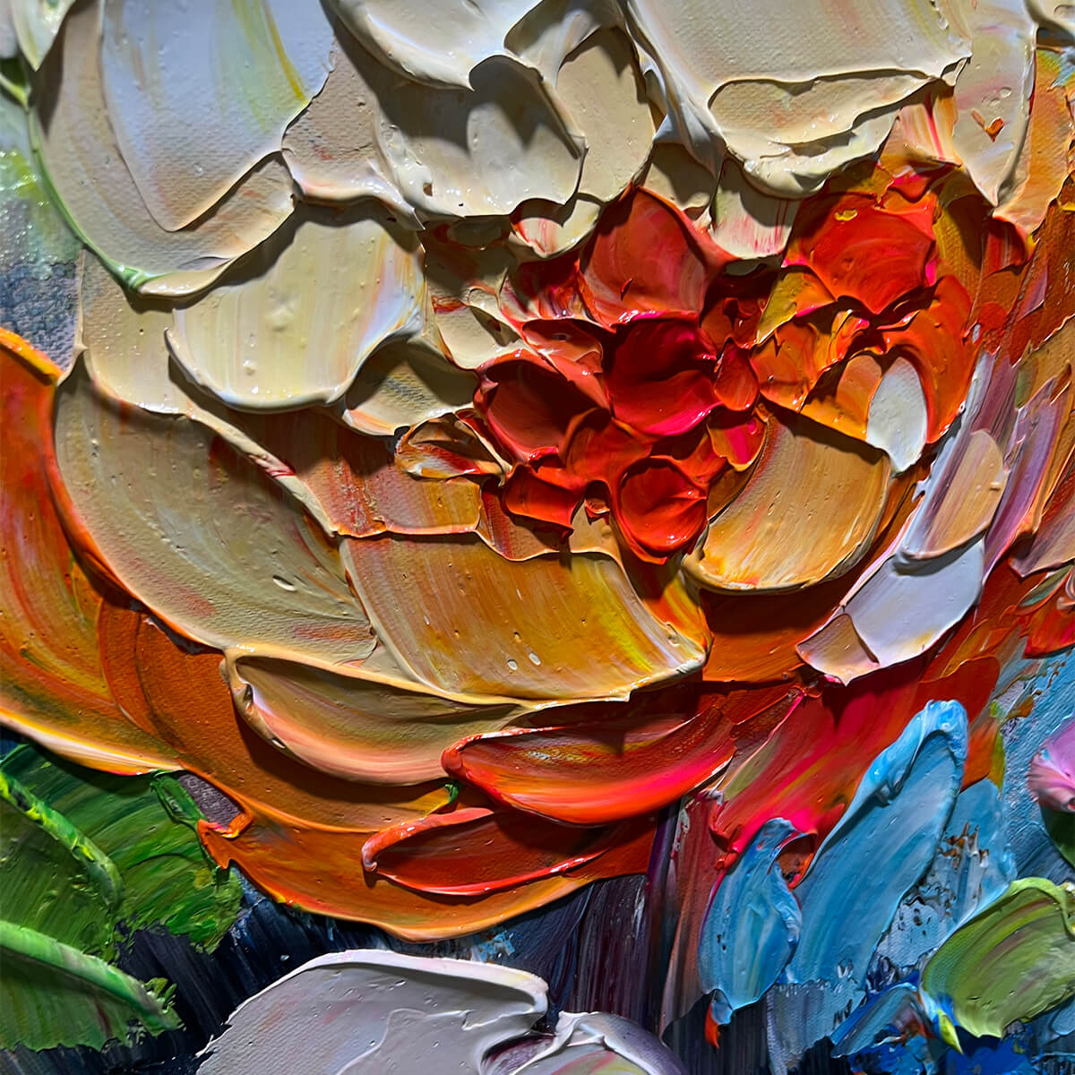 Textured 3D Floral Painting | Colorful Impasto Bouquet Art #AA 195