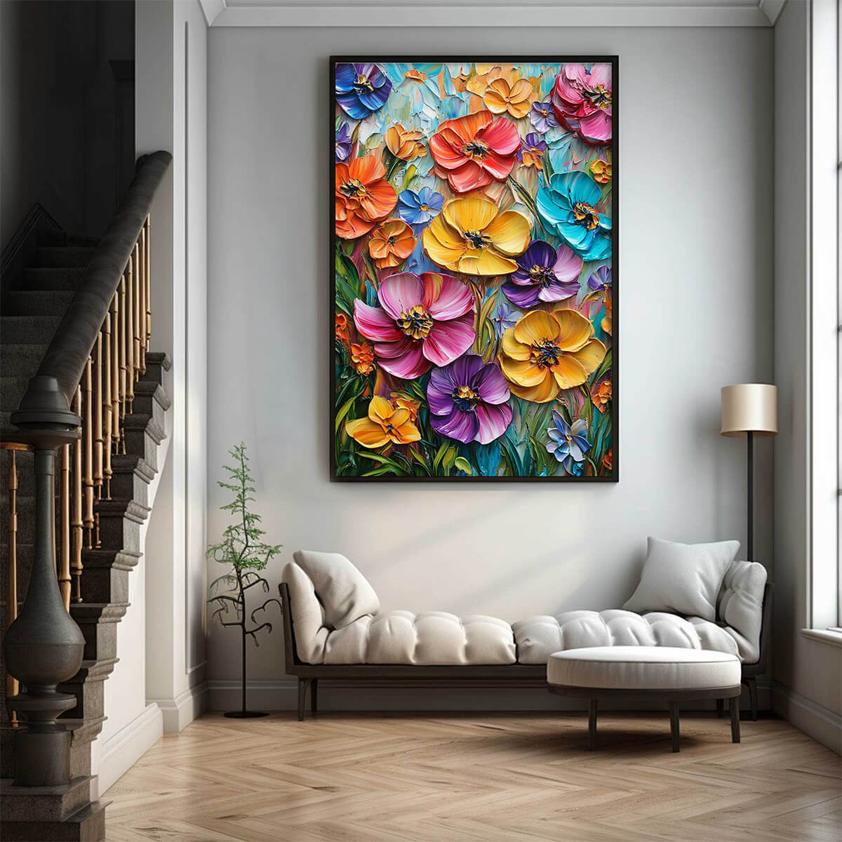Rainbow Wildflower Meadow Art | Colorful Vertical Painting #AA 196