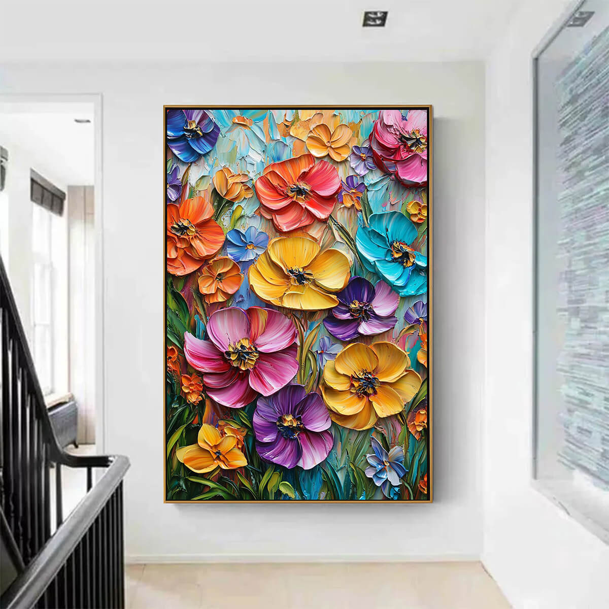 Rainbow Wildflower Meadow Art | Colorful Vertical Painting #AA 196