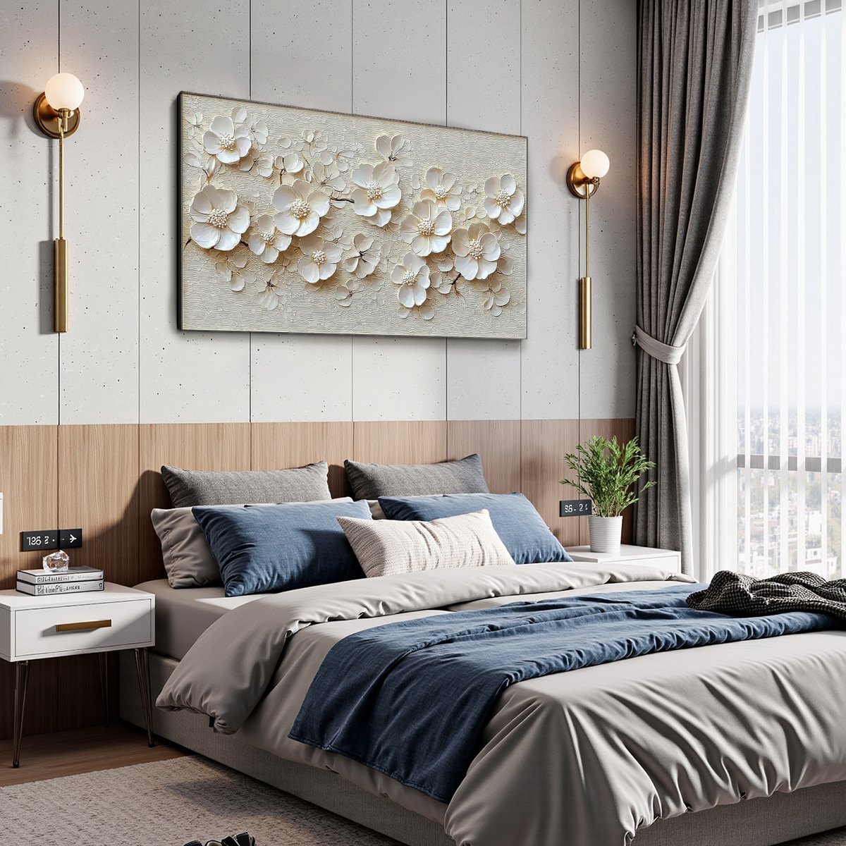 Textured White Floral Art | Elegant Original Blossom Painting #ZZ 251