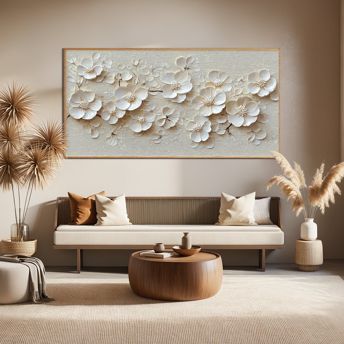 Textured White Floral Art | Elegant Original Blossom Painting #ZZ 251