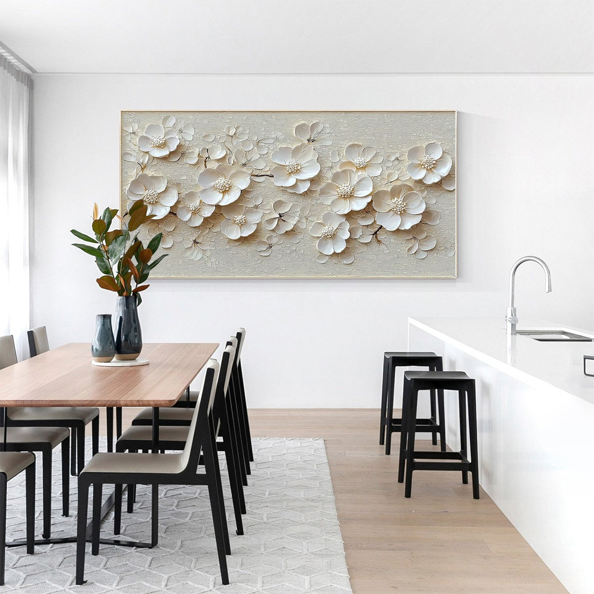 Textured White Floral Art | Elegant Original Blossom Painting #ZZ 251