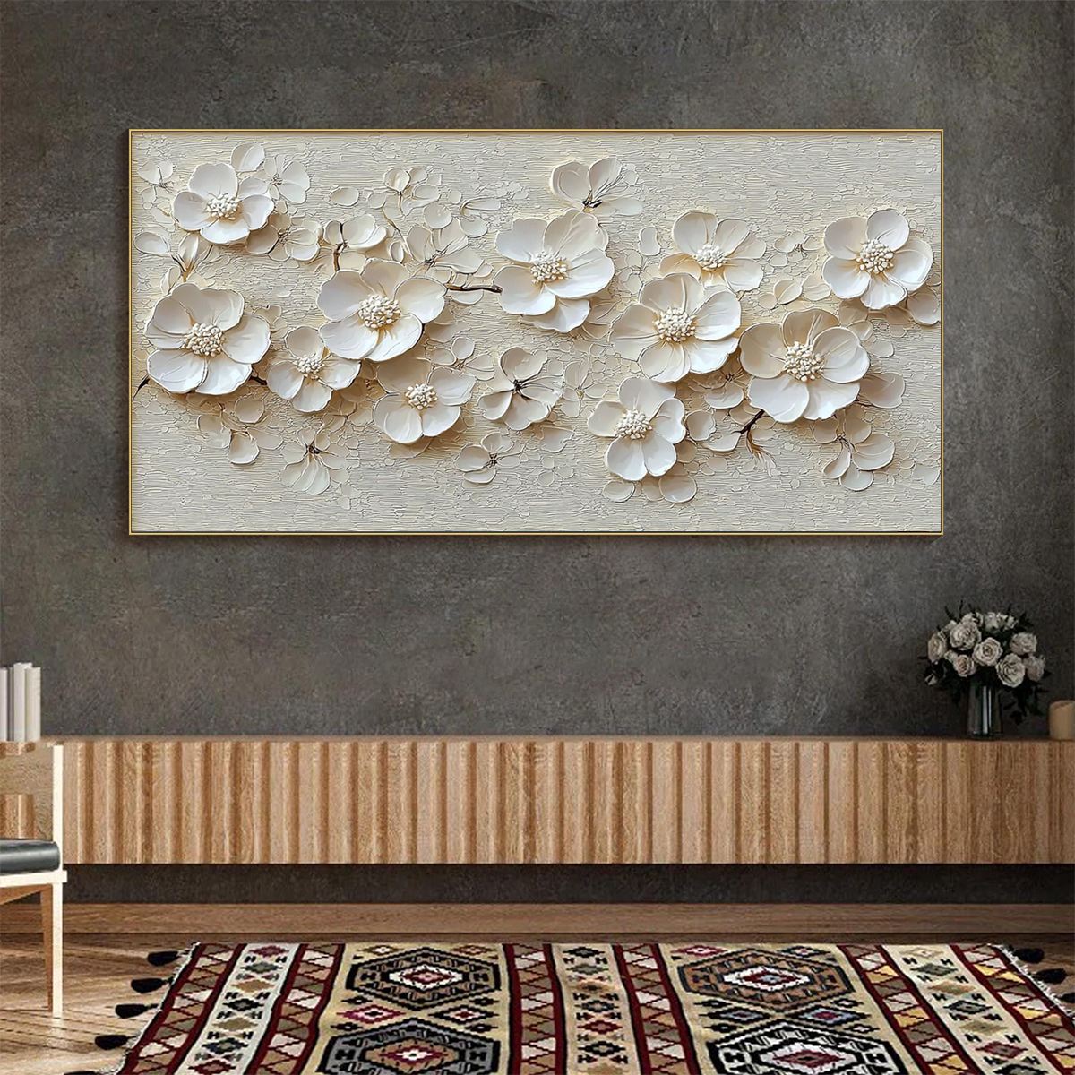 3D Relief Flower Wall Art | Modern Textured Blossom Painting
