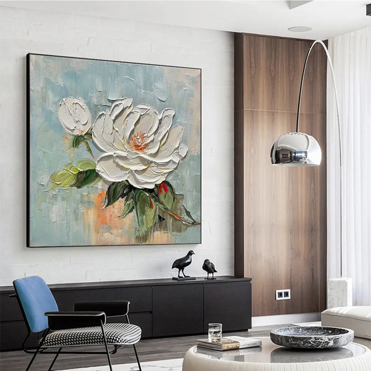 Textured 3D White Peony Painting | Impasto Floral Wall Art #AA 197