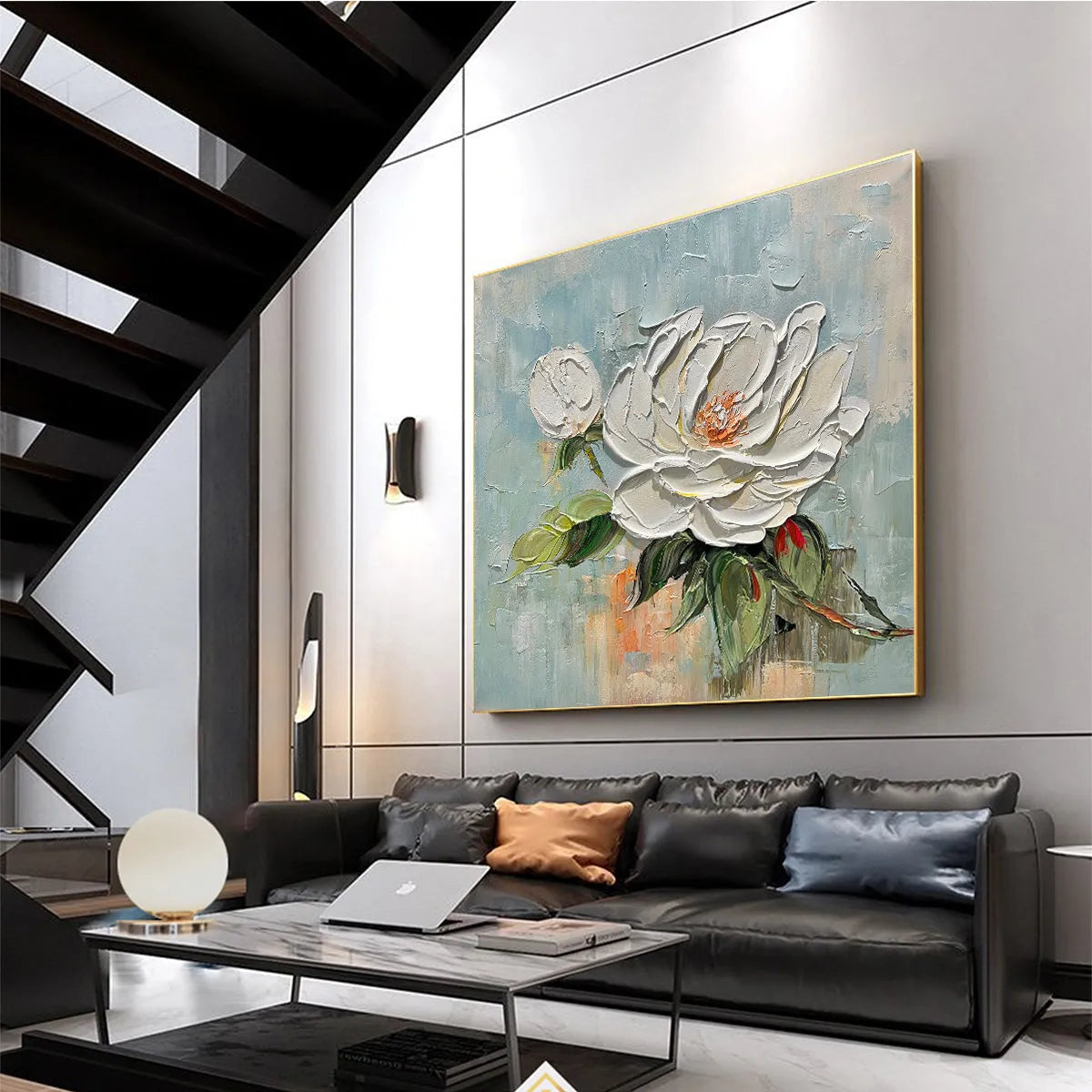 Textured 3D White Peony Painting | Impasto Floral Wall Art #AA 197