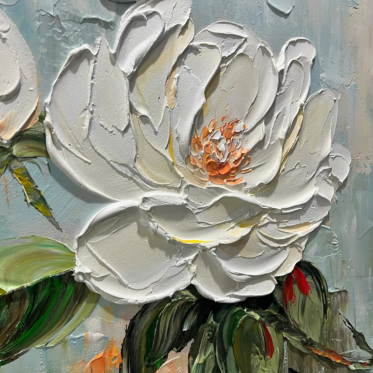 Textured 3D White Peony Painting | Impasto Floral Wall Art #AA 197