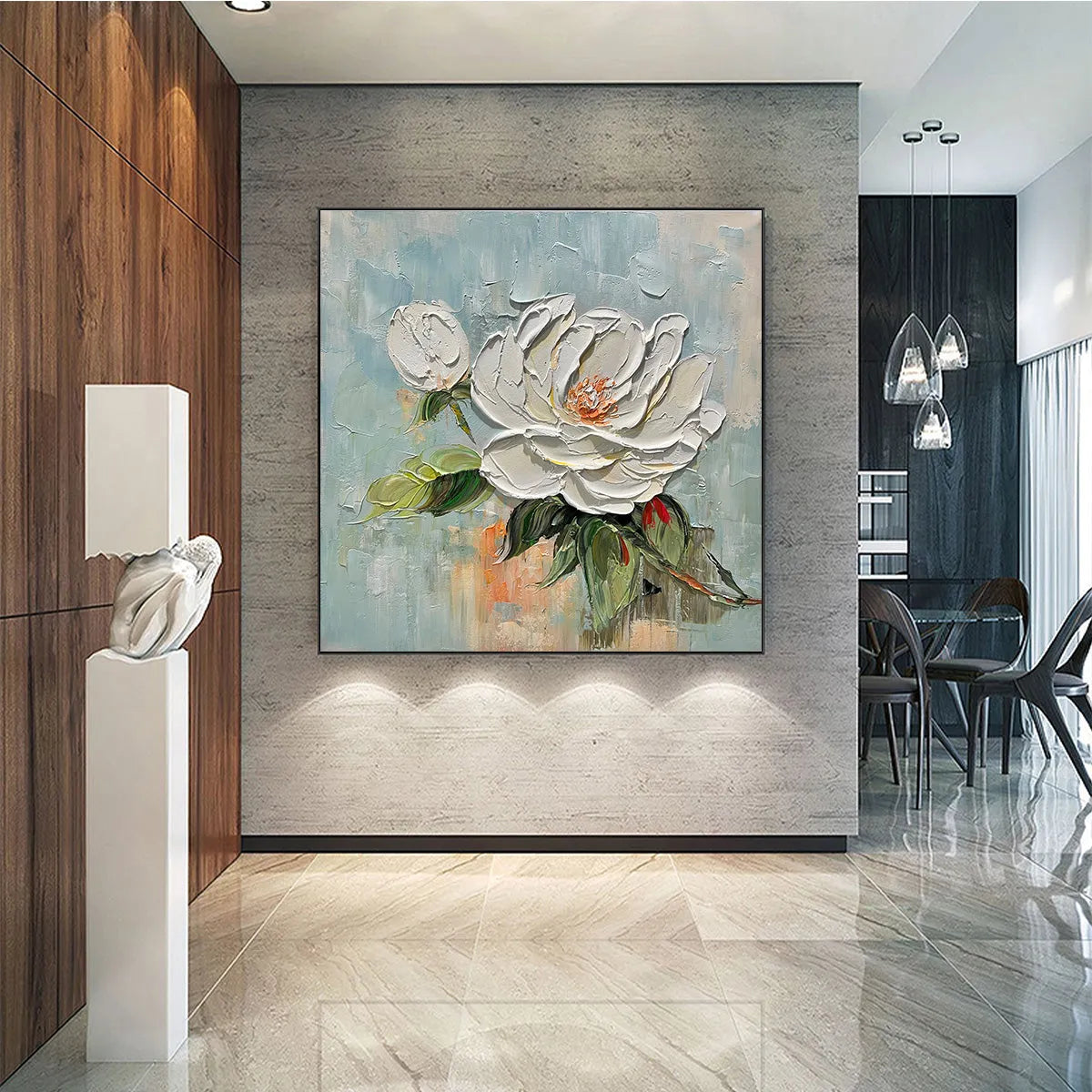 Textured 3D White Peony Painting | Impasto Floral Wall Art #AA 197