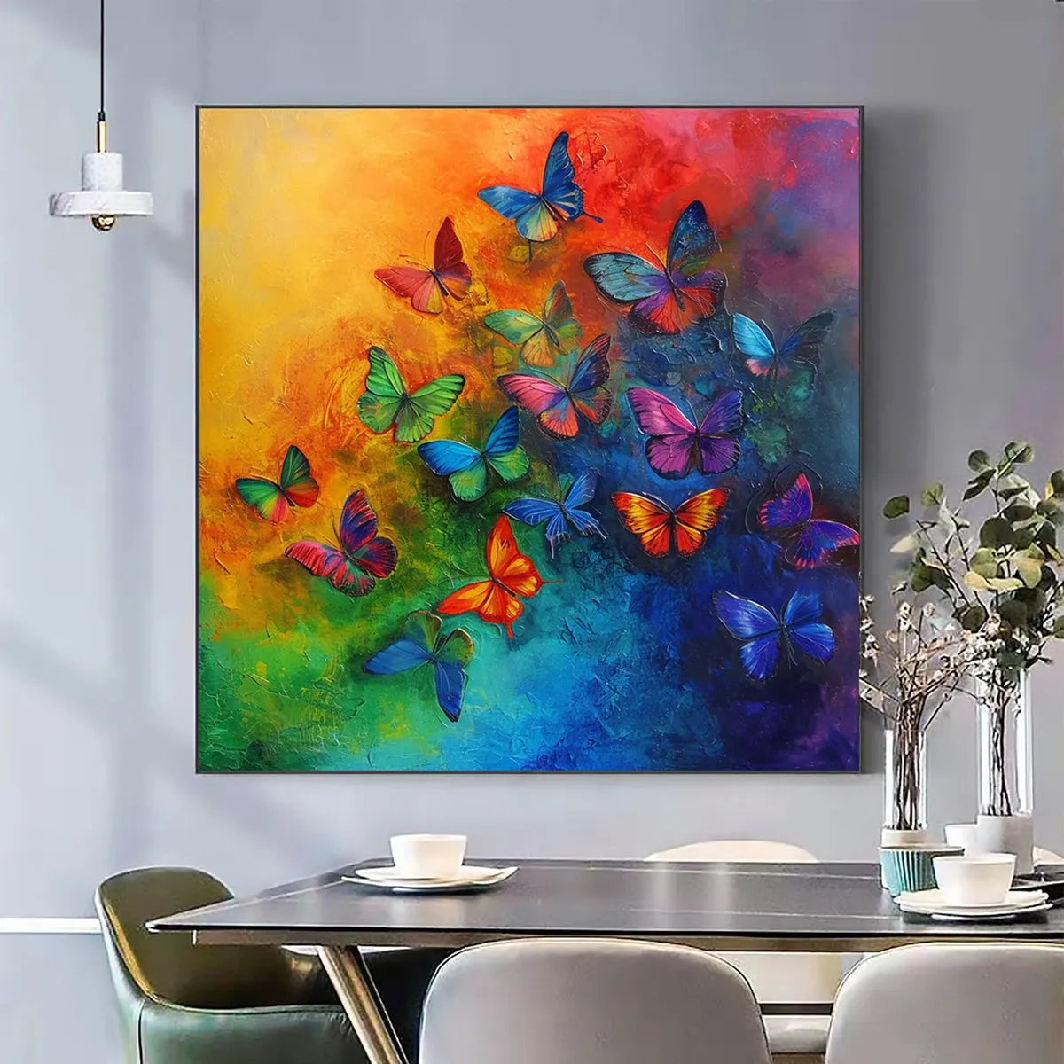 Living Room Butterfly Painting | Large Colorful Statement Art