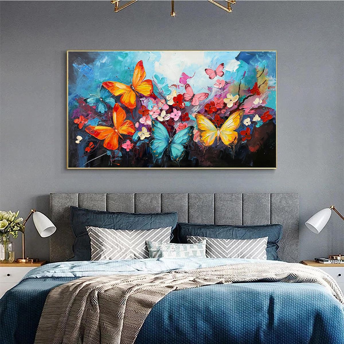 Colorful Butterfly Painting | Large Floral Impasto Wall Art #ZZ 244