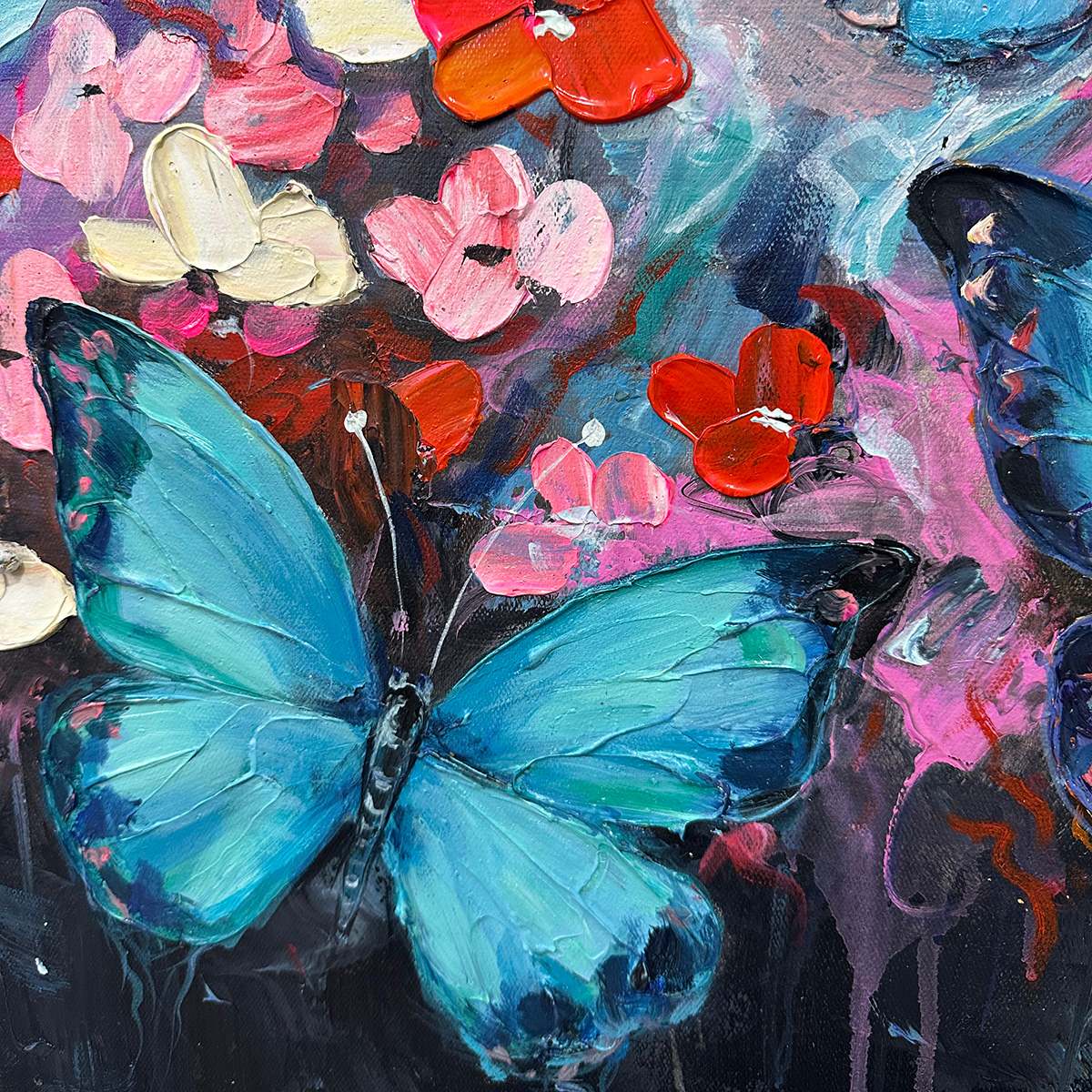 Colorful Butterfly Painting | Large Floral Impasto Wall Art #ZZ 244