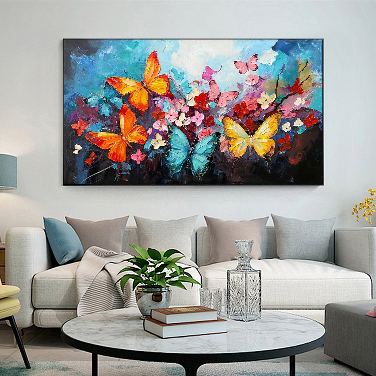 Impasto Butterfly & Floral Art | Large Textured Nature Painting