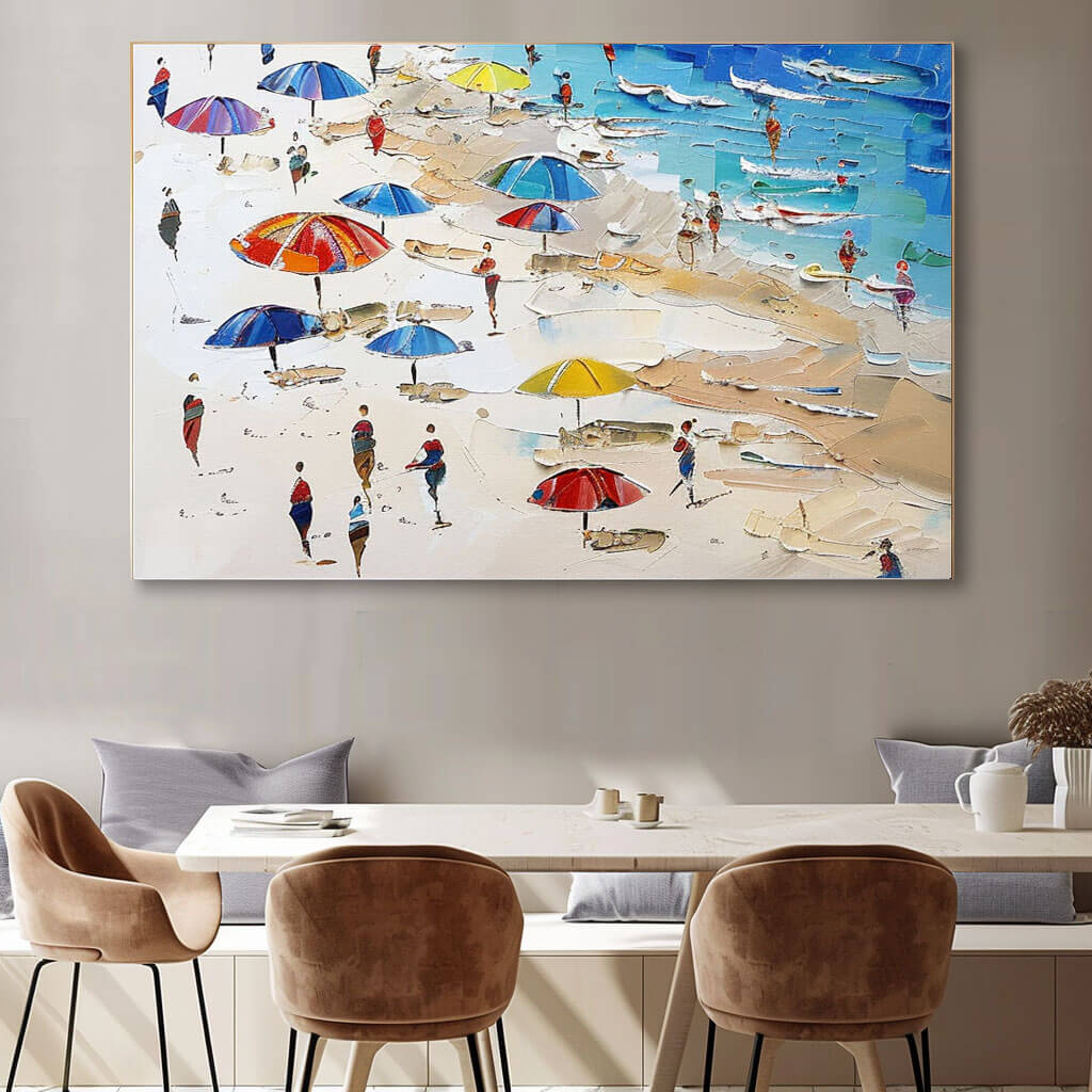 Colorful Beach Umbrellas Art | Modern Seascape Painting