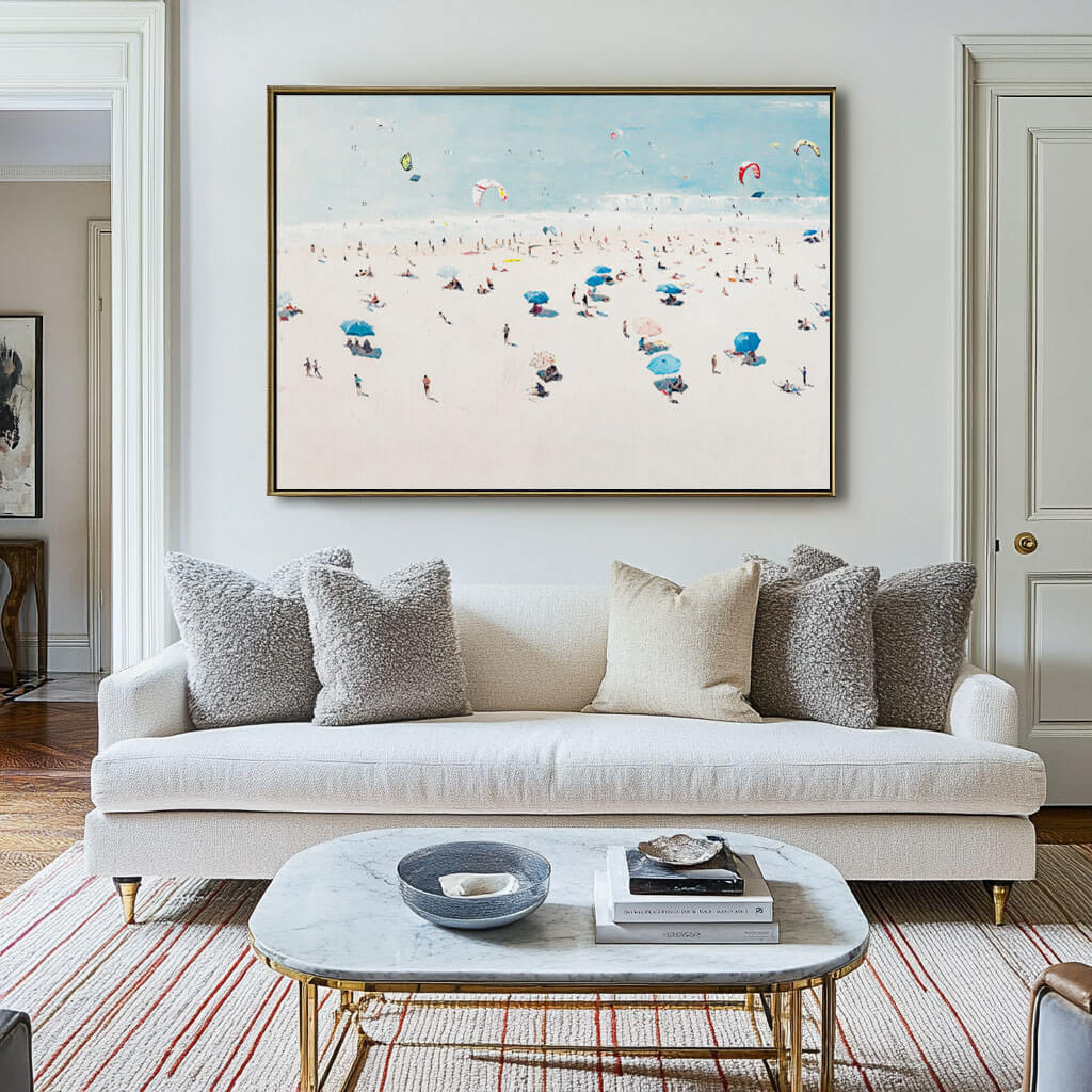 Aerial View Beach Canvas Wall Art | Summer Ocean Landscape #AA 315