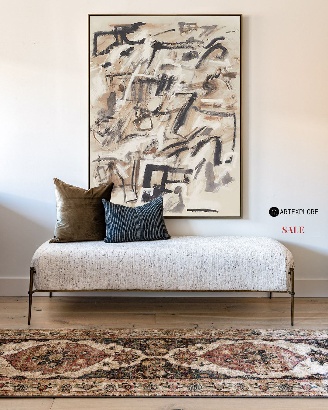 Beige and Black Abstract Painting | Earth Tone Wall Decor